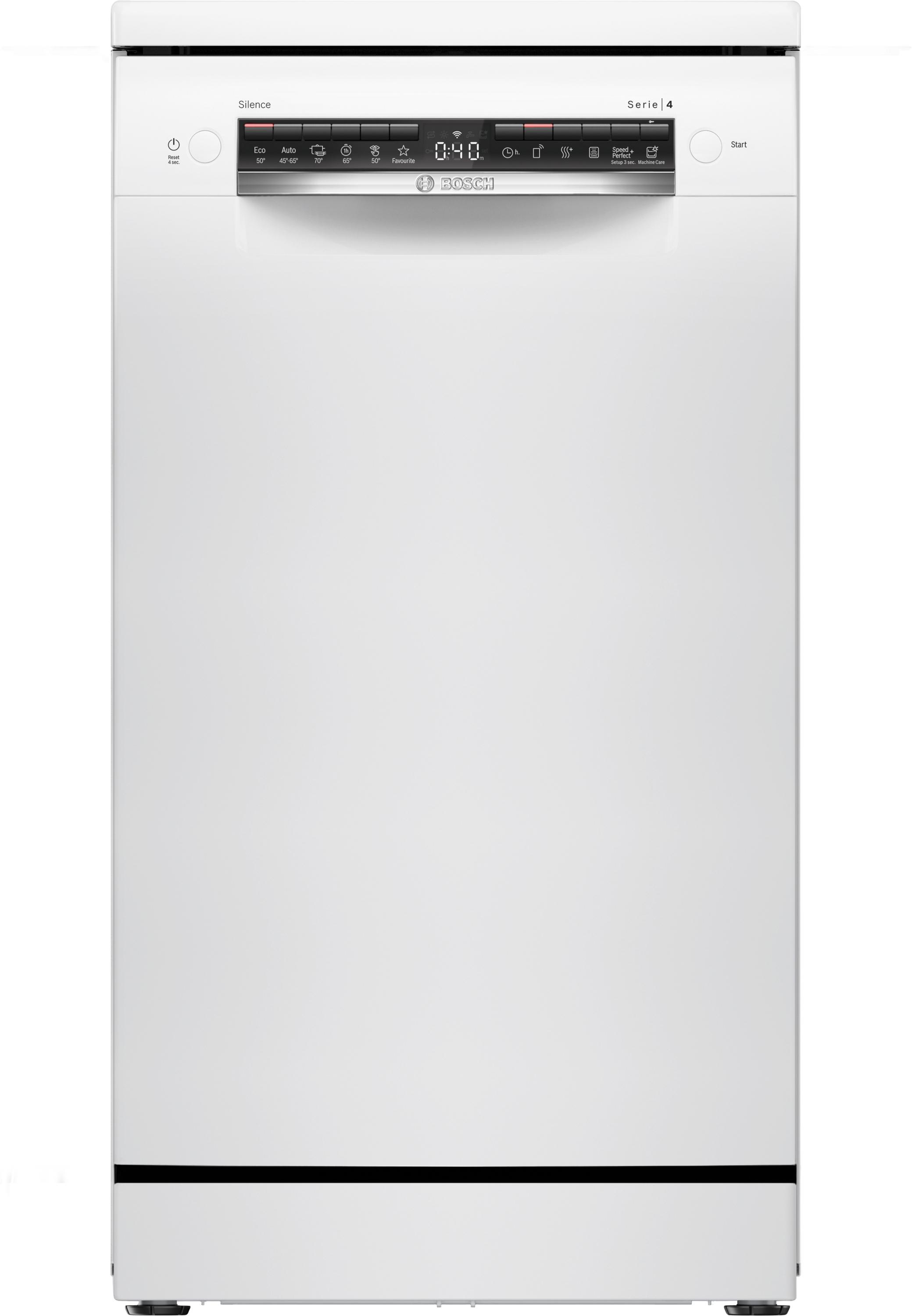 Bosch SPS4HKW49E Serie 4 Standgeschirrspüler, 45 cm breit, 10 Maßgedecke, Silence, Extra Trocknen, 3-fach Rackmatik, weiß, E