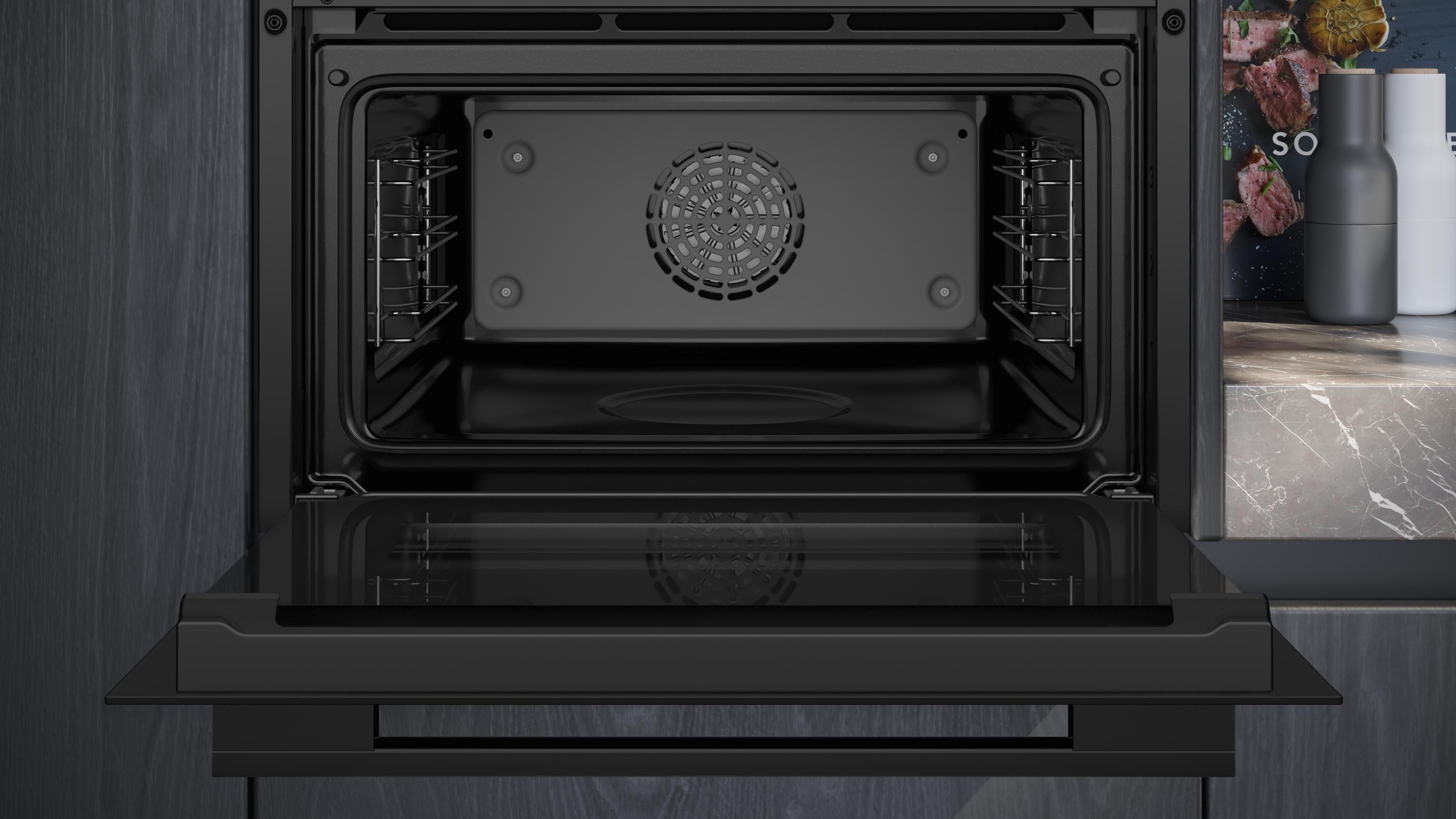 Siemens CB734G1B1 iQ700 A+ Einbaukompaktbackofen, 59,4 cm breit, 47 L, HomeConnect, Kindersicherung, TFT Touchdisplay, schwarz