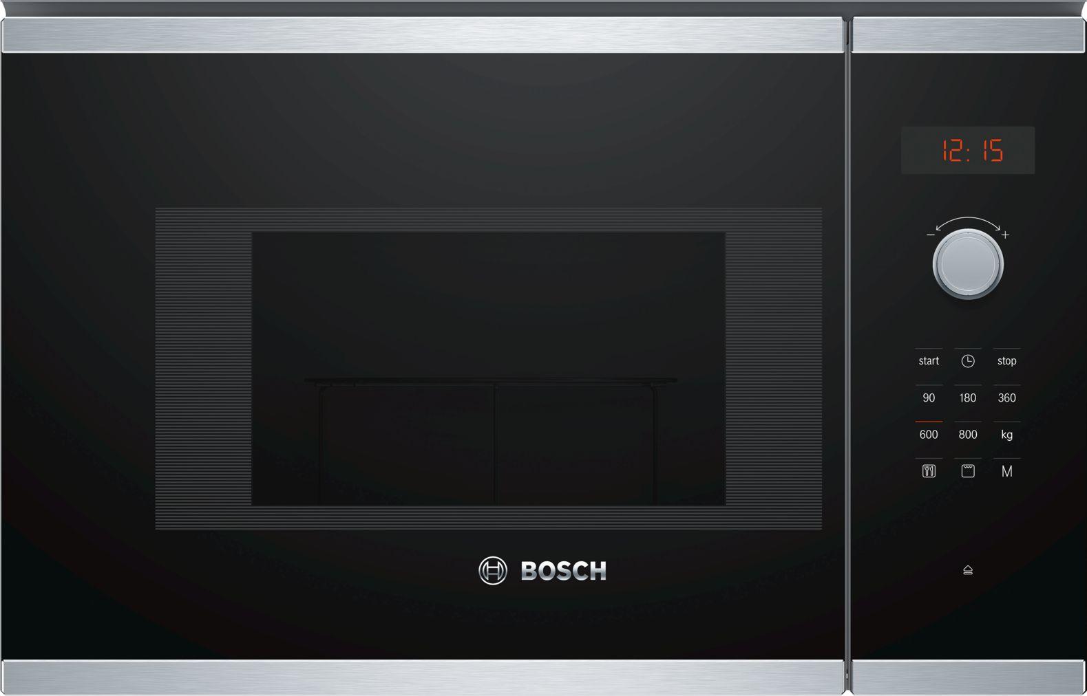Bosch BEL523MS0 Serie 4 Einbau-Mikrowelle, 800W, 5 Leistungsstufen, 20 L, mit Grill 1000 W, Edelstahl