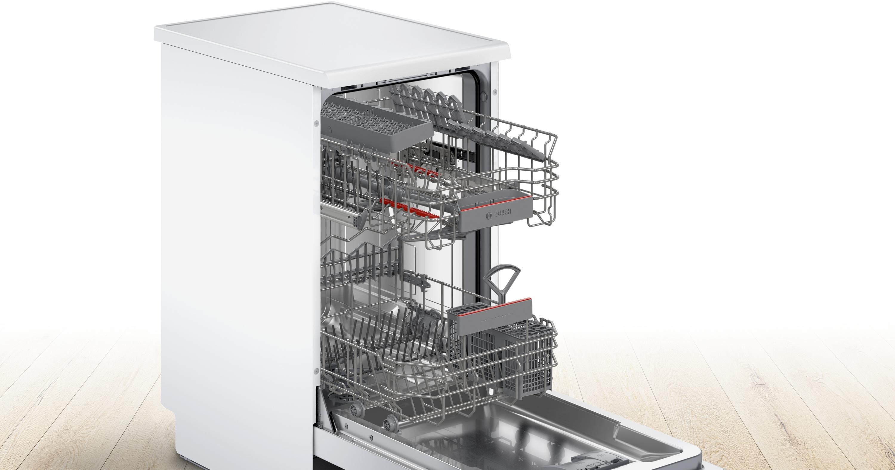 Bosch SPS4HKW49E Serie 4 Standgeschirrspüler, 45 cm breit, 10 Maßgedecke, Silence, Extra Trocknen, 3-fach Rackmatik, weiß, E
