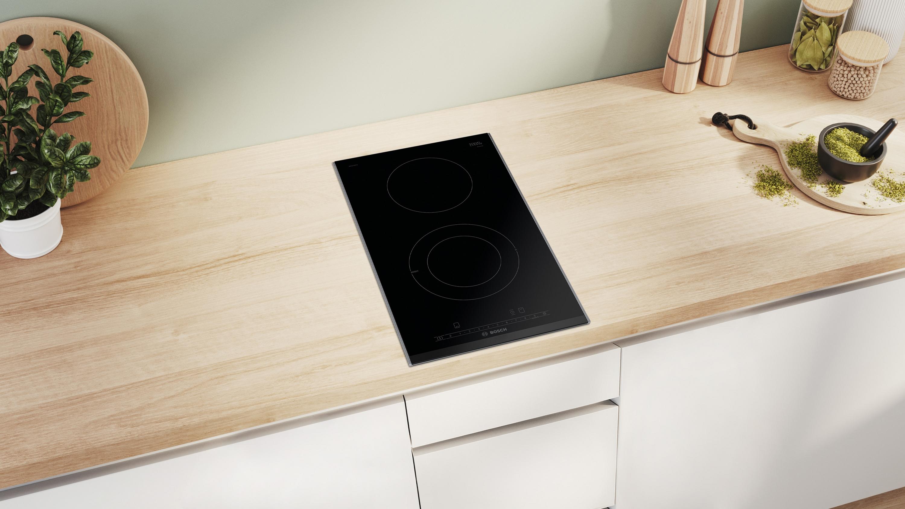 Bosch PKF375FP2E Domino-Kochfeld, 30cm breit, DirectSelect, ReStart, 17 Stufen, schwarz