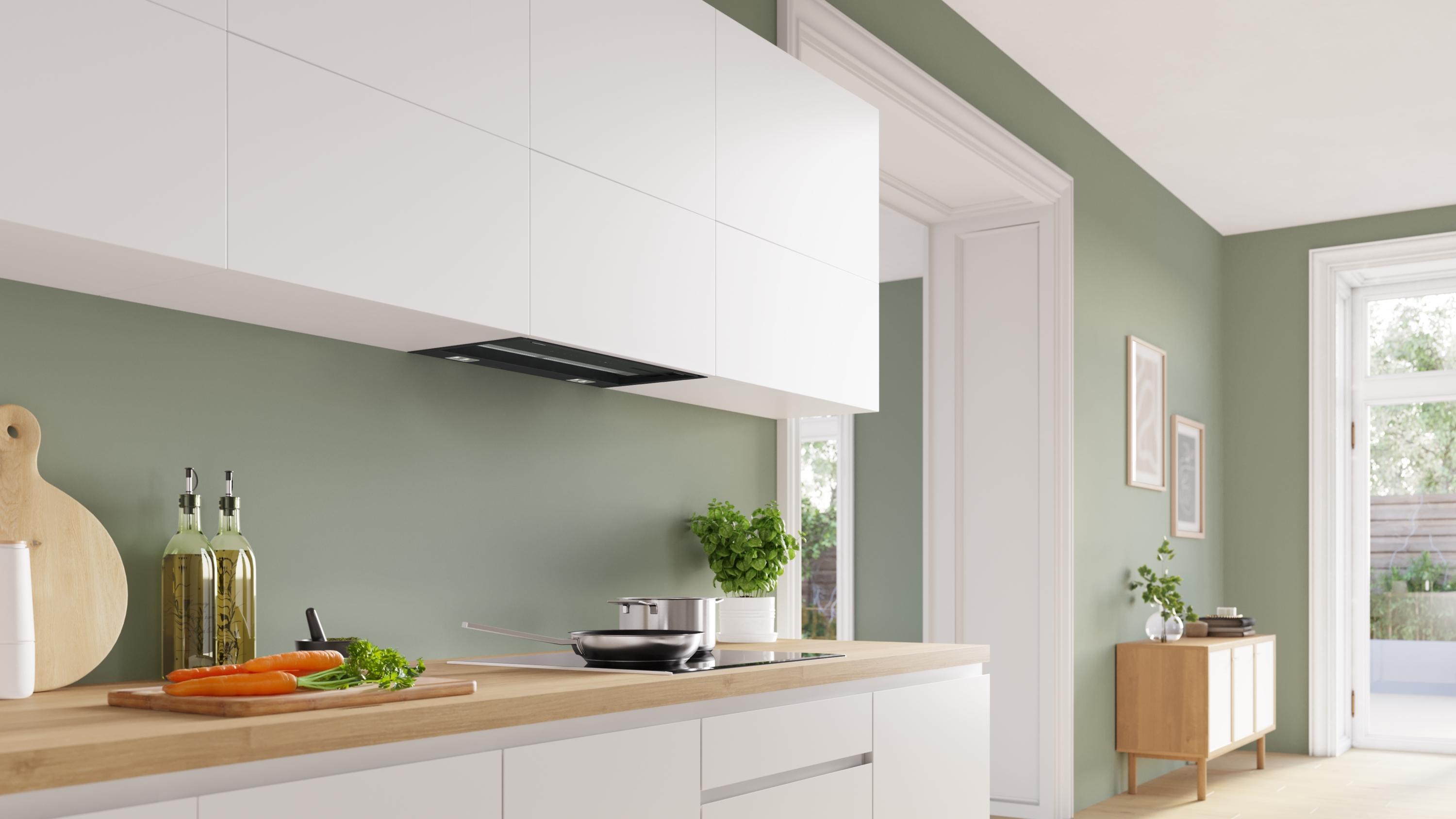 Bosch DBB67DP60 Serie 6, Integrierte Designhaube, 60 cm, Klarglas schwarz bedruckt, Mattschwarz