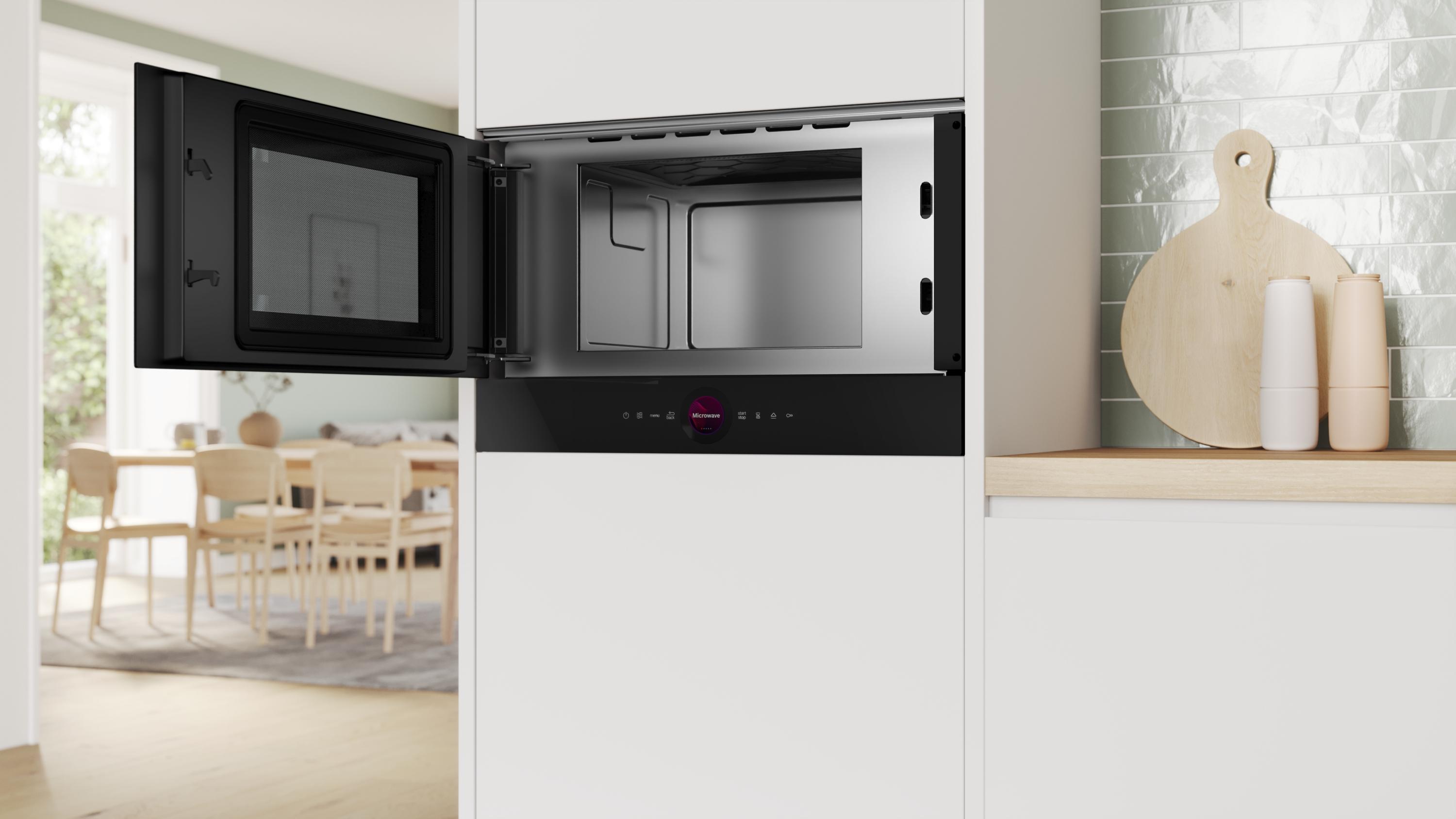 Bosch BFL7221B1 Serie 8 Einbau-Mikrowelle, 900 W, 21l, AutoPilot 7, Reinigungsunterstützung, schwarz