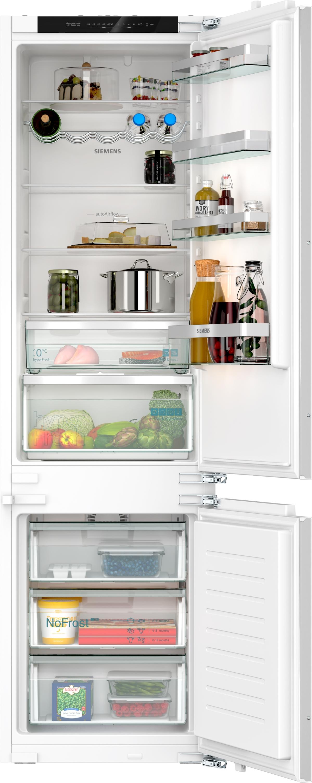 Siemens KI96NVFD0 iQ300 Einbau Kühl-Gefrierkombination, Nischenhöhe 194 cm, NoFrost, 290 L, Festtürtechnik, hyperFresh, LED Beleuchtung, weiß
