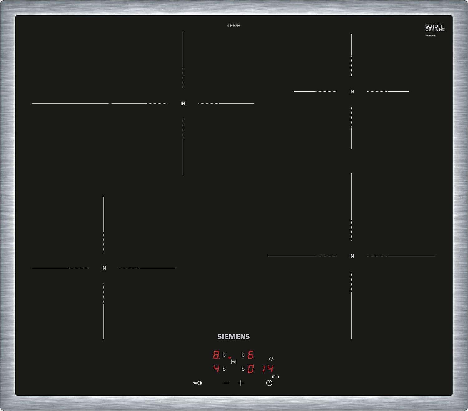 Siemens EI645CFB6E iQ300, Induktionskochfeld, 60 cm, herdgesteuert, Schwarz, Mit Rahmen aufliegend