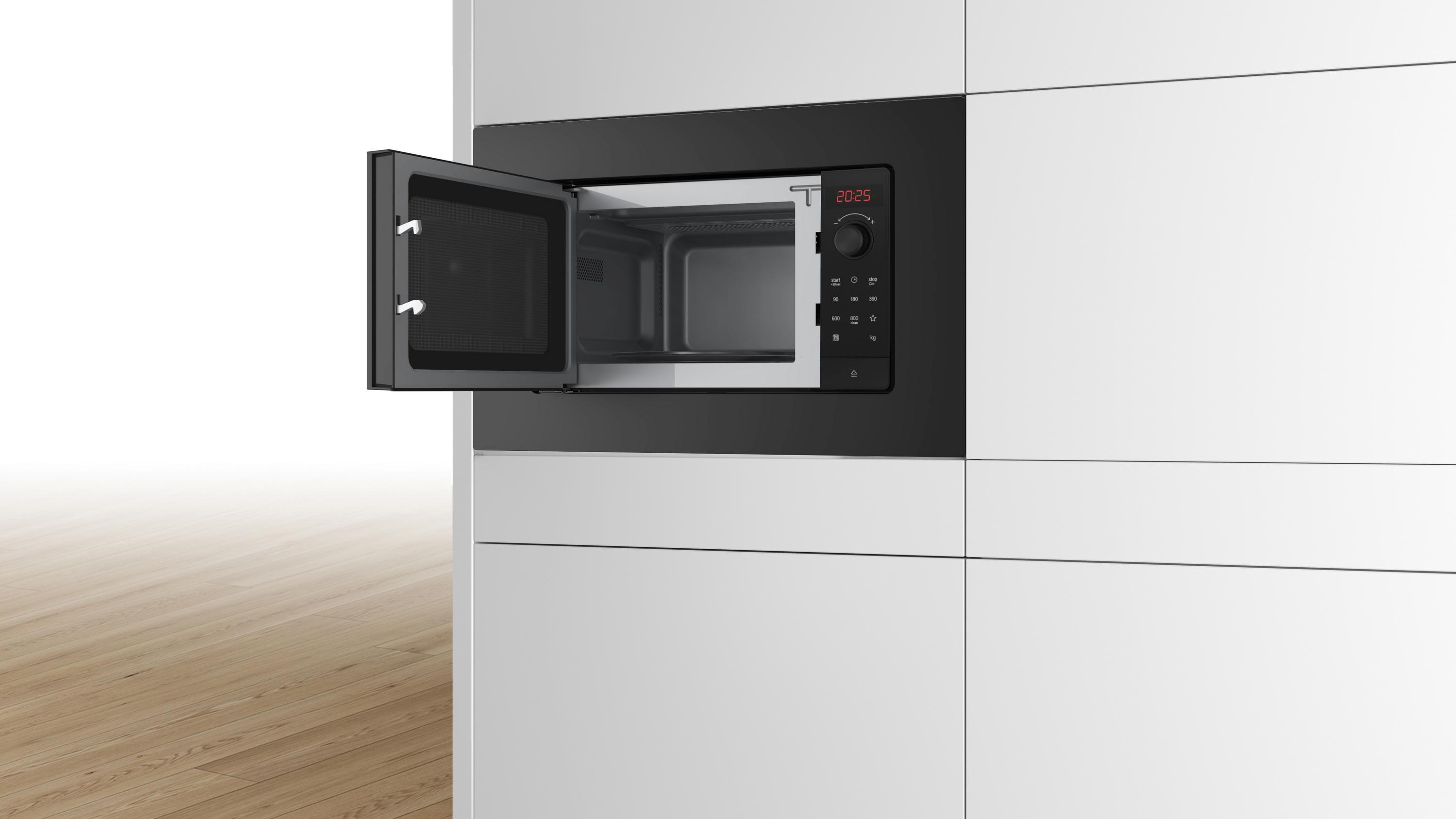 Bosch BFL623MB4 Serie 2 Einbau Mikrowelle, 800 W, 20 L, AutoPilot 7, Reinigungsunterstützung, Favoritentaste, QuickStart, Schwarz