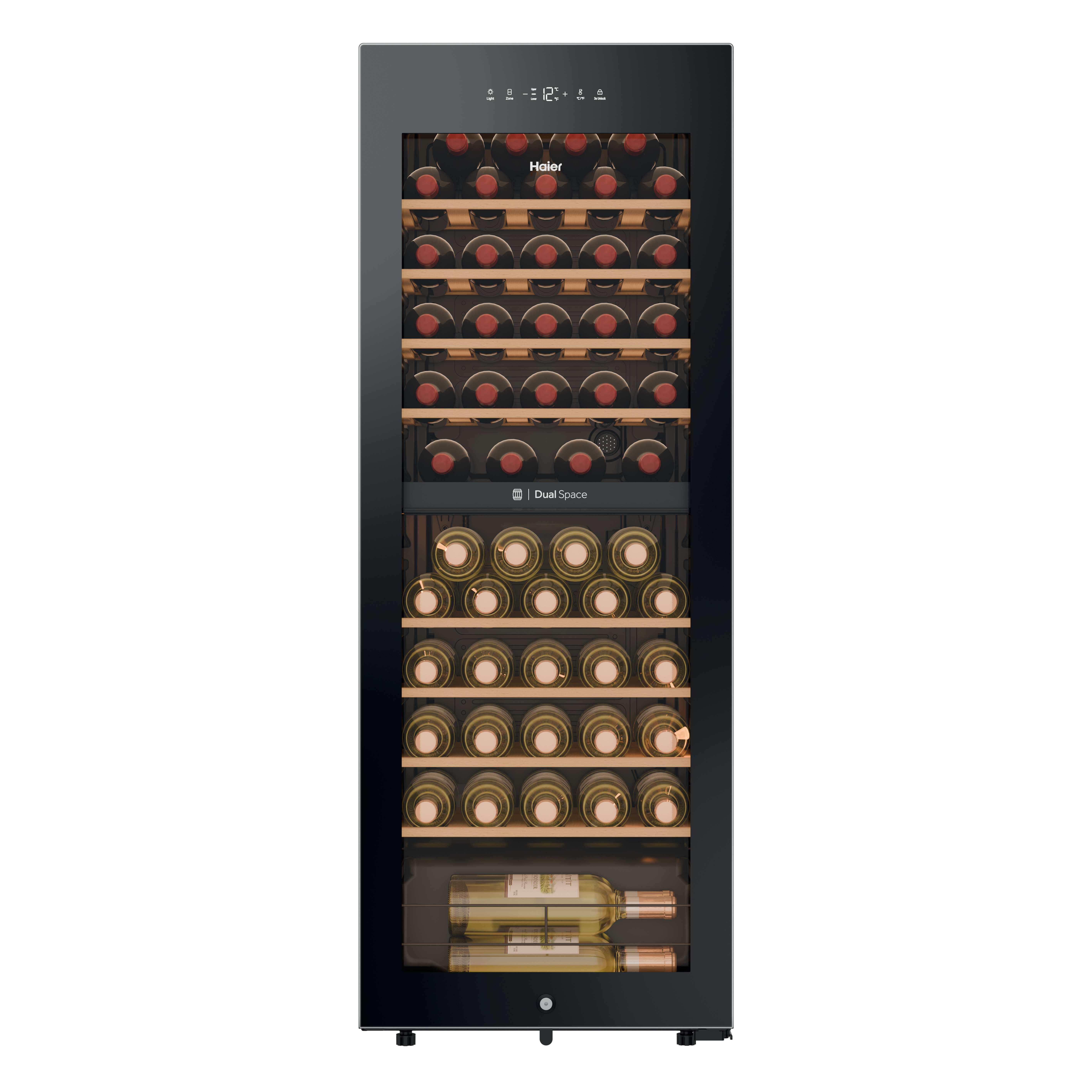 Haier HWS56GDG Weinkühlschrank– Weinkühler, Schwarz, 47,5 cm breit für bis zu 56 Bordeauxflaschen