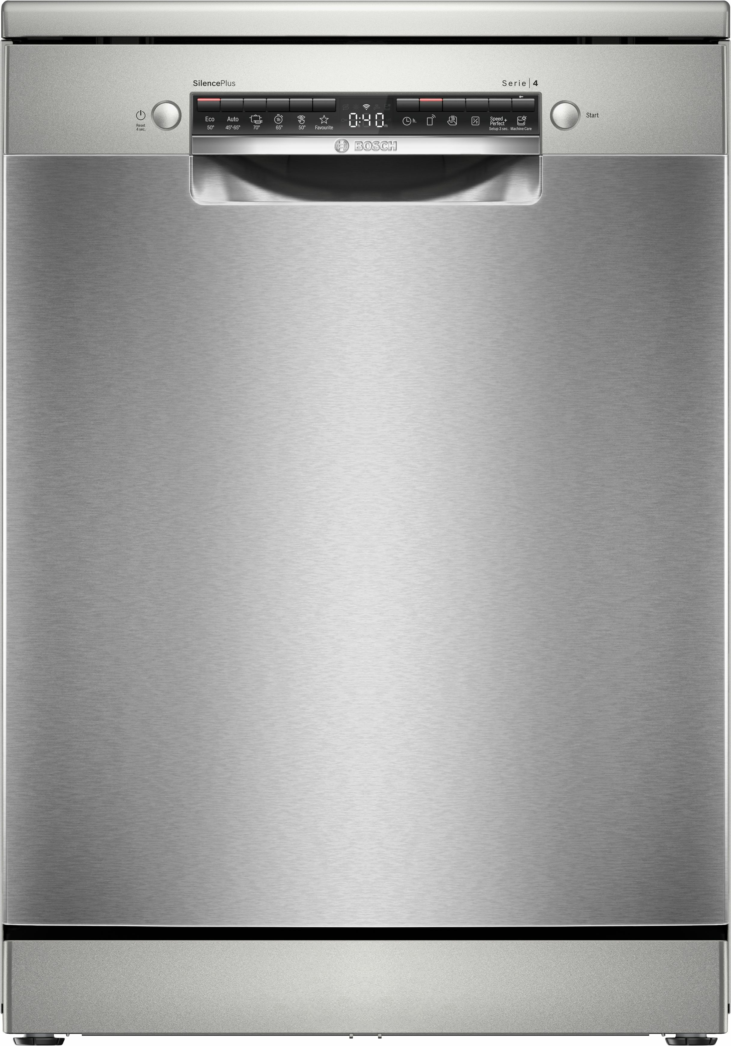 Bosch SMS4EMI06E Serie 4 Standgeschirrspüler, 60 cm breit, 14 Maßgedecke, Efficient Dry, 3-fach Rackmatik, Silver Inox
