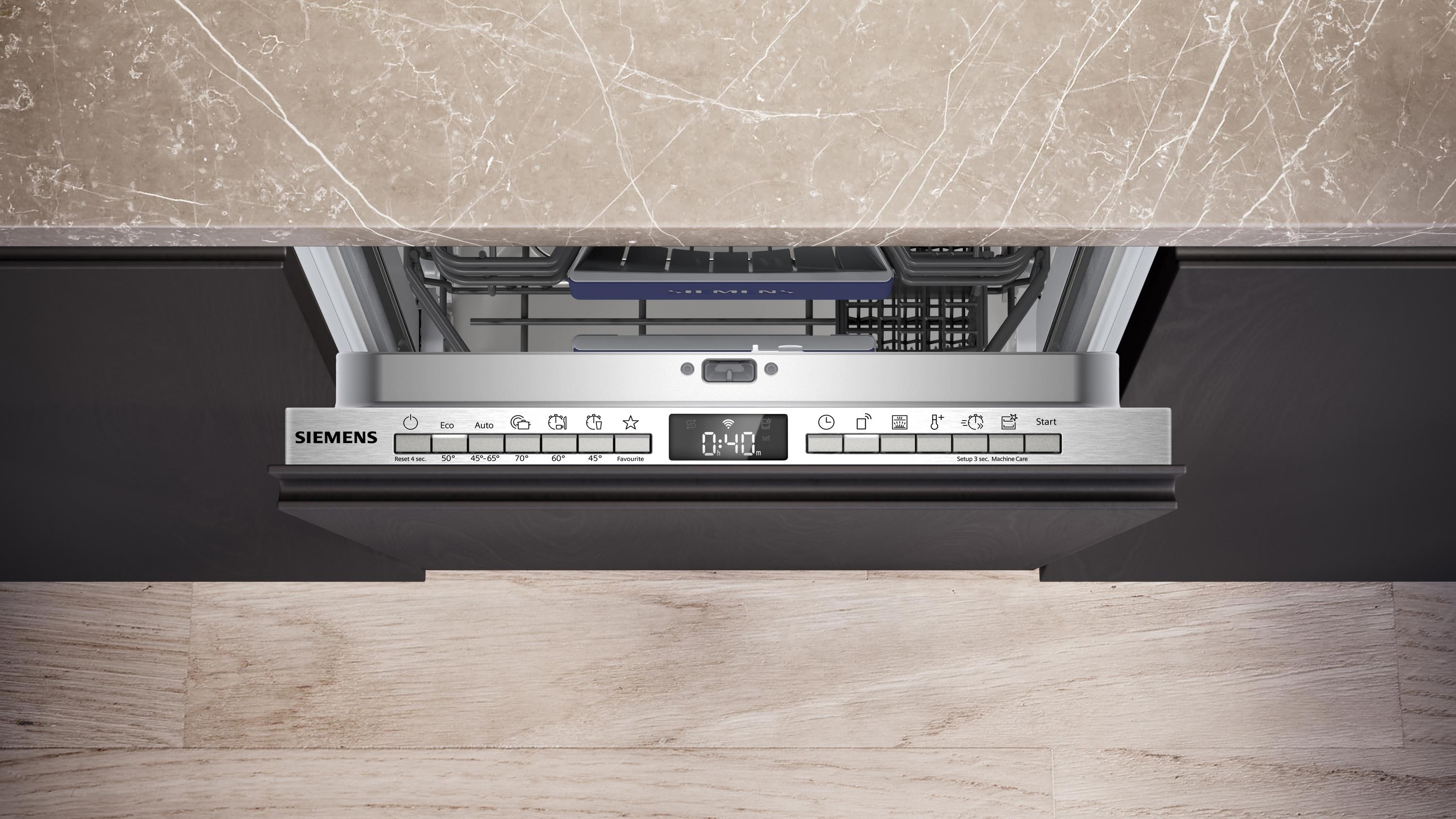 Siemens SR63EX25KE iQ300 Vollintegrierter Geschirrspüler, 45 cm, 10 Maßgedecke, 6 Programme, varioSpeed Plus & autoOpen dry, aquaStop, Home Connect