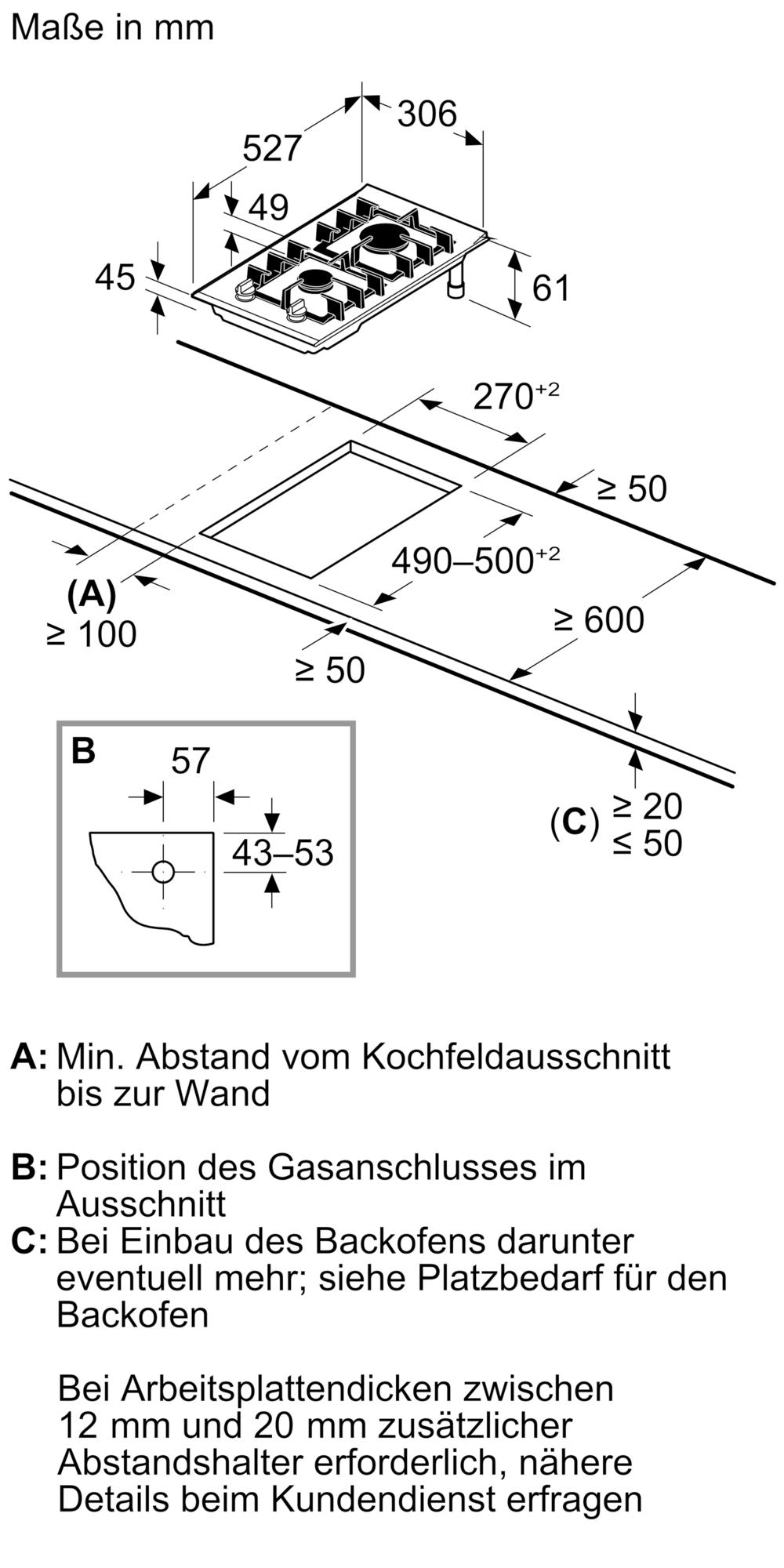 Bosch PRB3A6I40 Serie 8 Gaskochfeld, Glaskeramik Schwarz, Mit Rahmen aufliegend, 30 cm