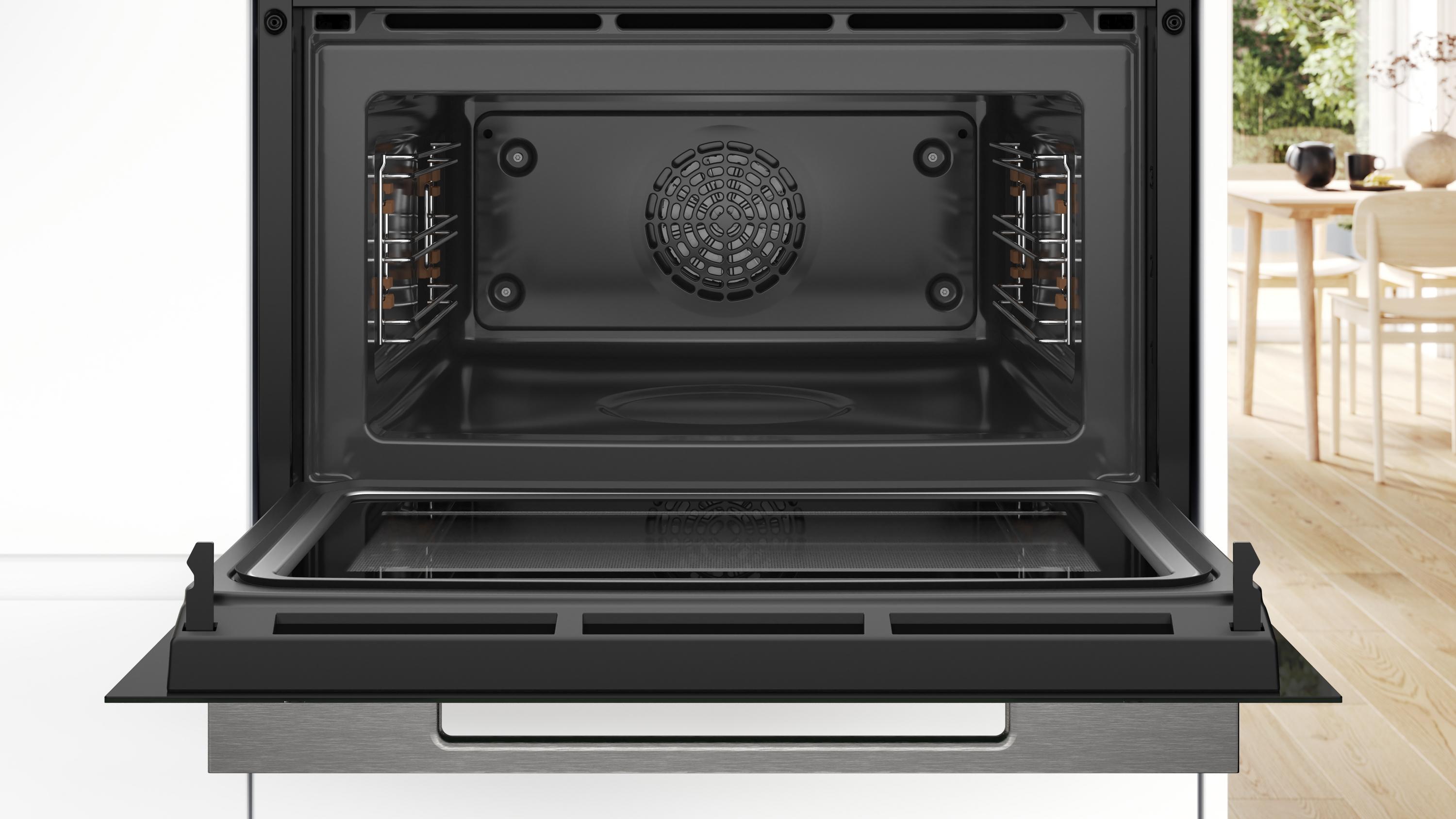 Bosch CMG7241B1 Serie 8 Einbau-Kompaktbackofen mit Mikrowellenfunktion, 900W, 45l, 5 Leistungsstufen, Backofenassistent mit Sprachsteuerung, schwarz
