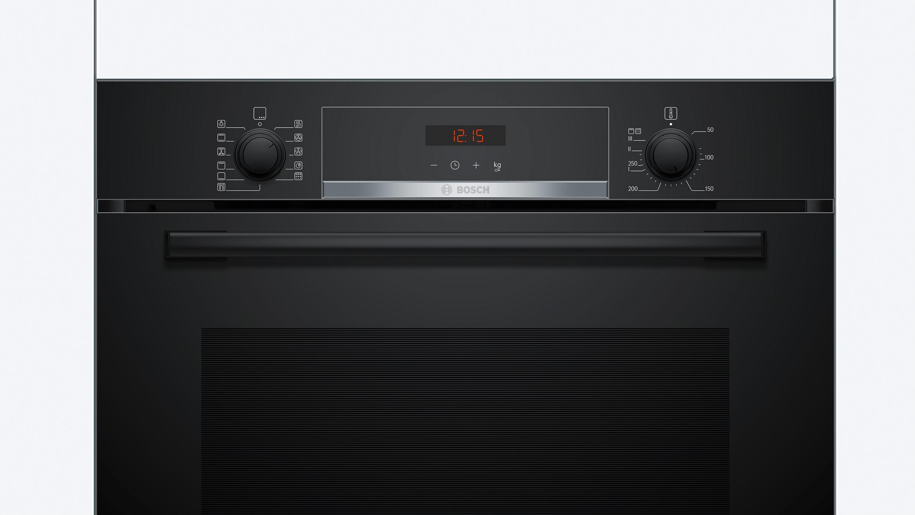 Bosch HBA574BB3 Serie 4 EEK: A+ Einbaubackofen, 71 L, 60 cm breit, 3D-Heißluft, AutoPilot 10, Versenkknebel, Pyrolytisch+Hydrolytisch, schwarz