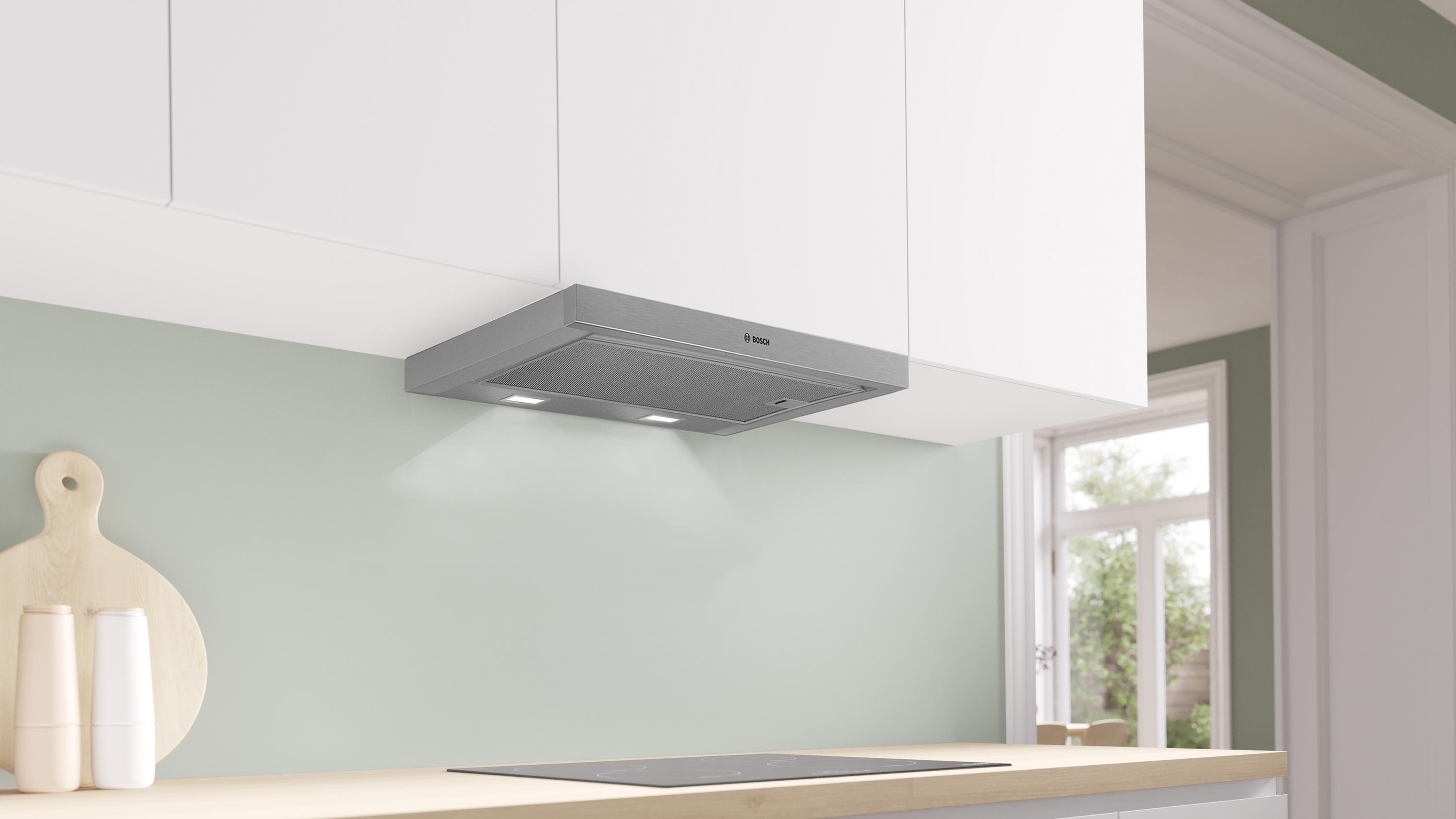 Bosch DFL064A52 Flachschirmhaube, 60cm breit, Ab-/Umluft, EcoSilence Drive, silbermetallic, A