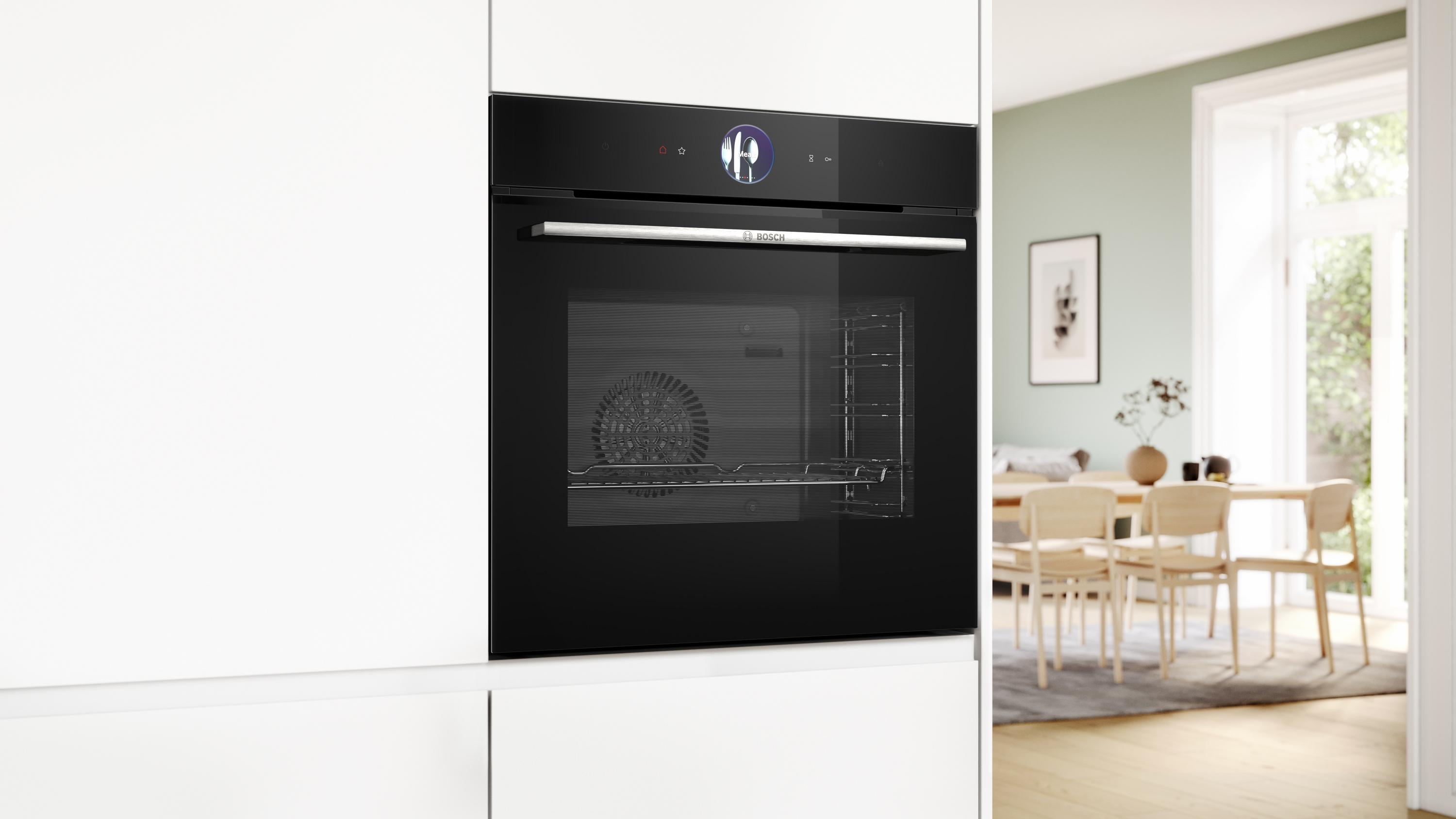 Bosch HSG7364B1 Serie 8 Einbau-Dampfbackofen, 60cm breit, 71 Liter, Abschaltautomatik, Dampf-Funktion Plus, PerfectBake, schwarz