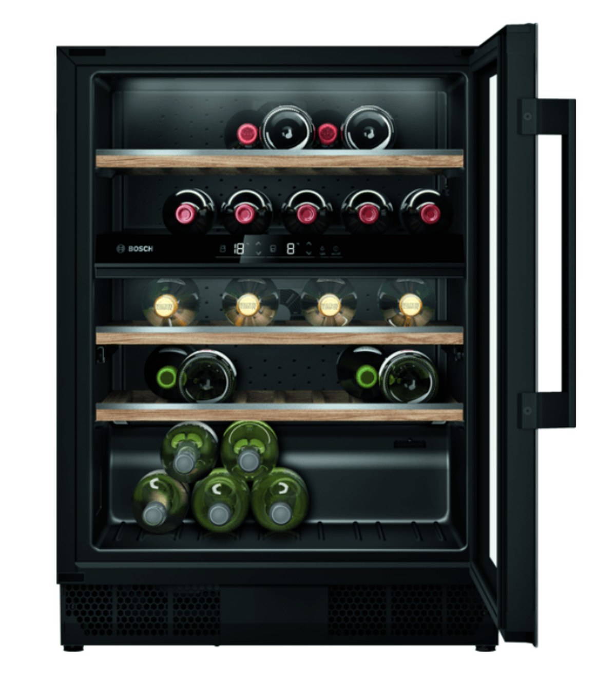 Bosch KUW21AHG0 Weinkühlschrank mit Glastür, Unterbau, schwarz, 82 x 60, G