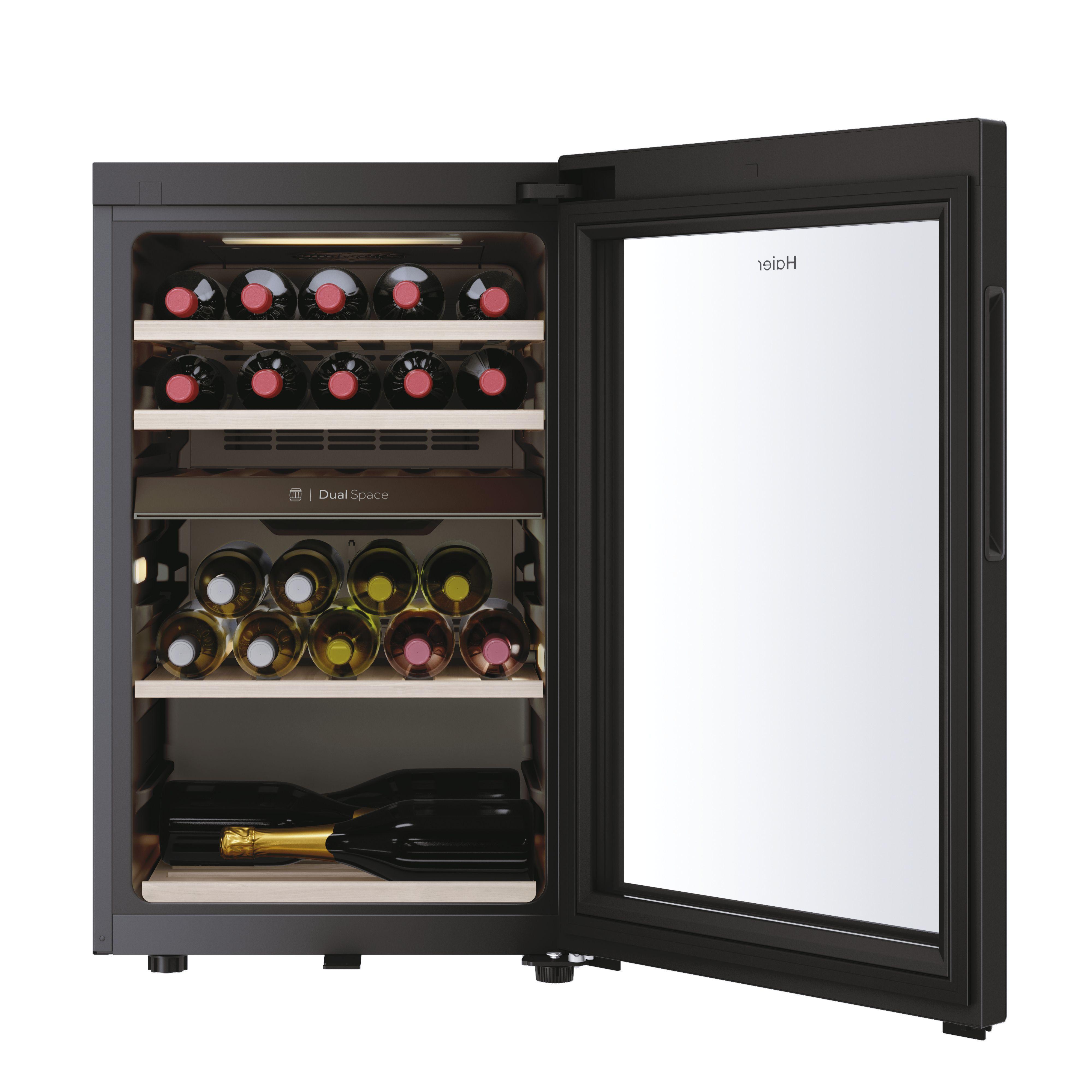 Haier HWS42GDAU1 Serie 7 Weinklimaschrank, 50 cm breit, 42 Standardweinflaschen, LED Beleuchtung, 2 Kühlzonen, schwarz