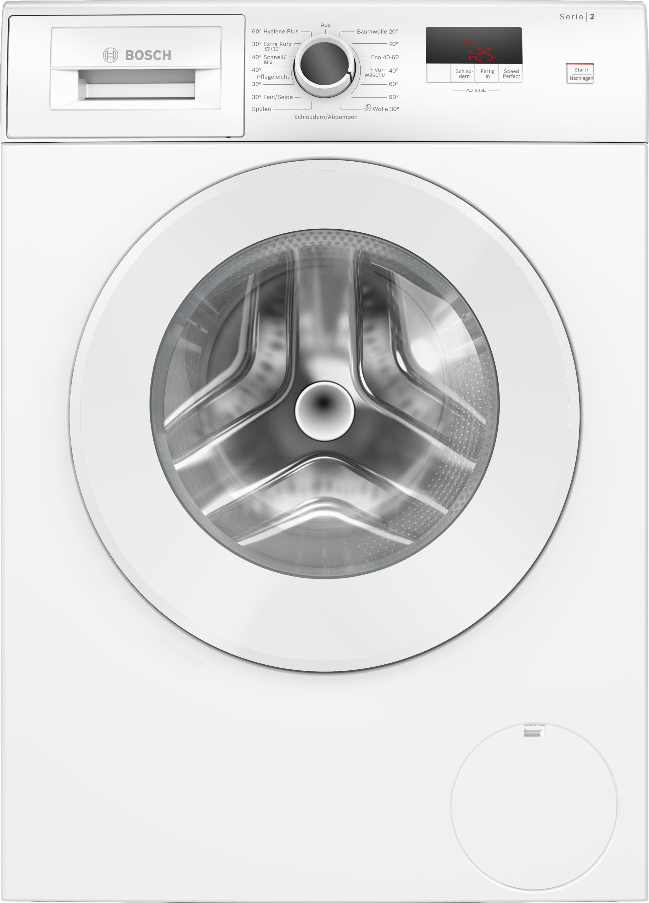 Bosch WGE02420 Serie 2 7kg Frontlader Waschmaschine, 60 cm breit, 1400 U/Min, Active Water Plus, Speed Perfect, Nachlegefunktion, Eco Silence Drive, weiß