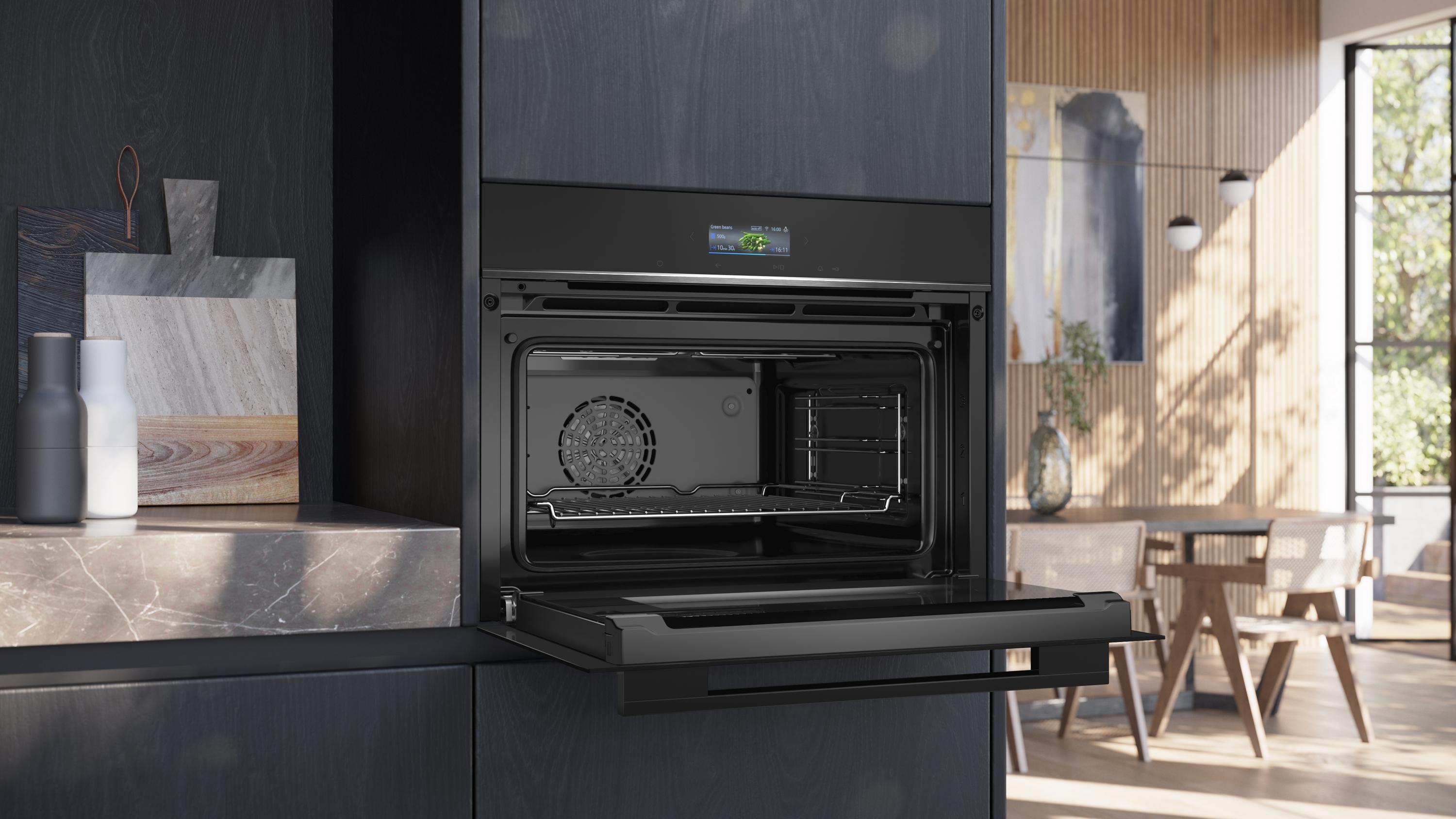 Siemens CB734G1B1 iQ700 A+ Einbaukompaktbackofen, 59,4 cm breit, 47 L, HomeConnect, Kindersicherung, TFT Touchdisplay, schwarz