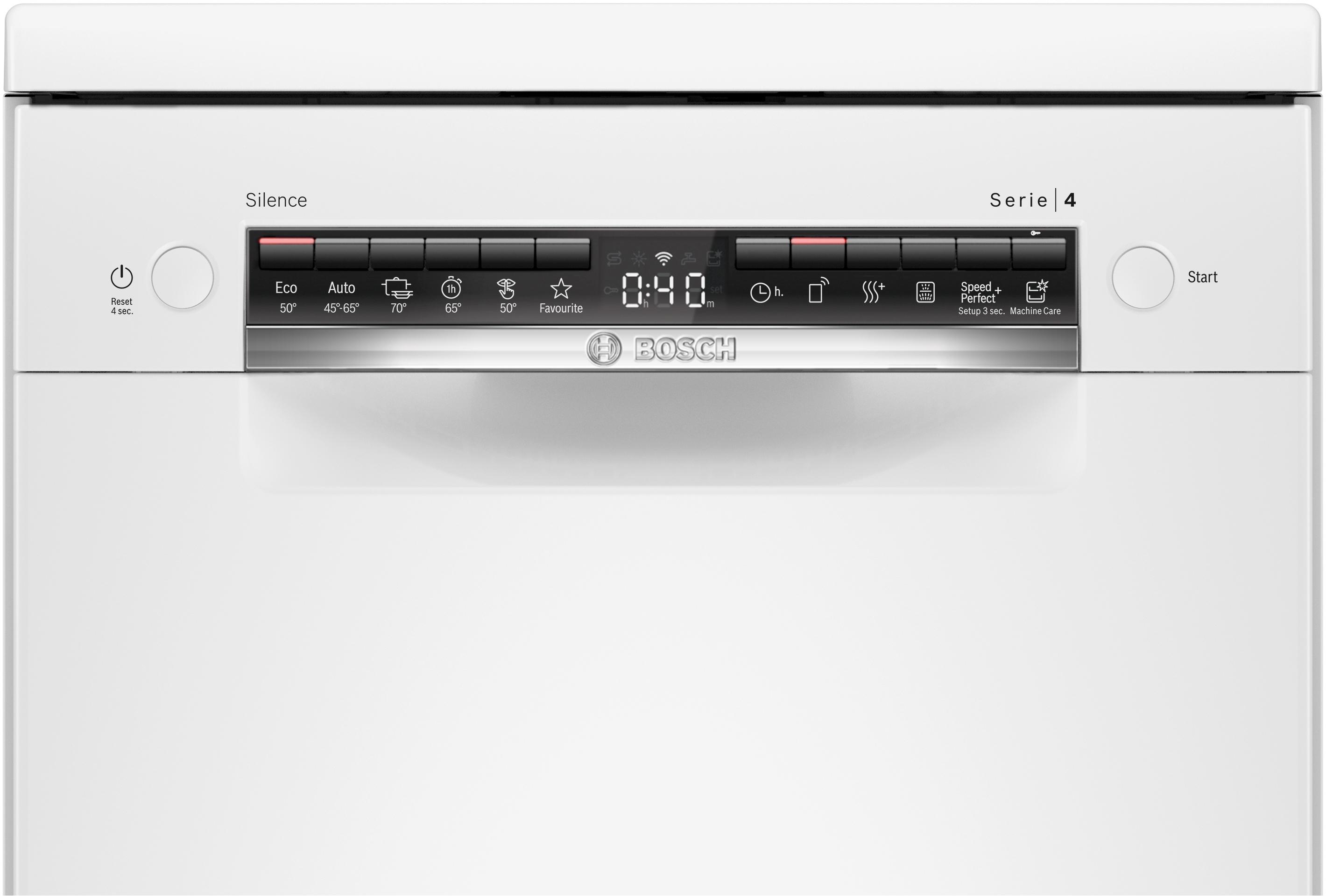 Bosch SPS4HKW49E Serie 4 Standgeschirrspüler, 45 cm breit, 10 Maßgedecke, Silence, Extra Trocknen, 3-fach Rackmatik, weiß, E