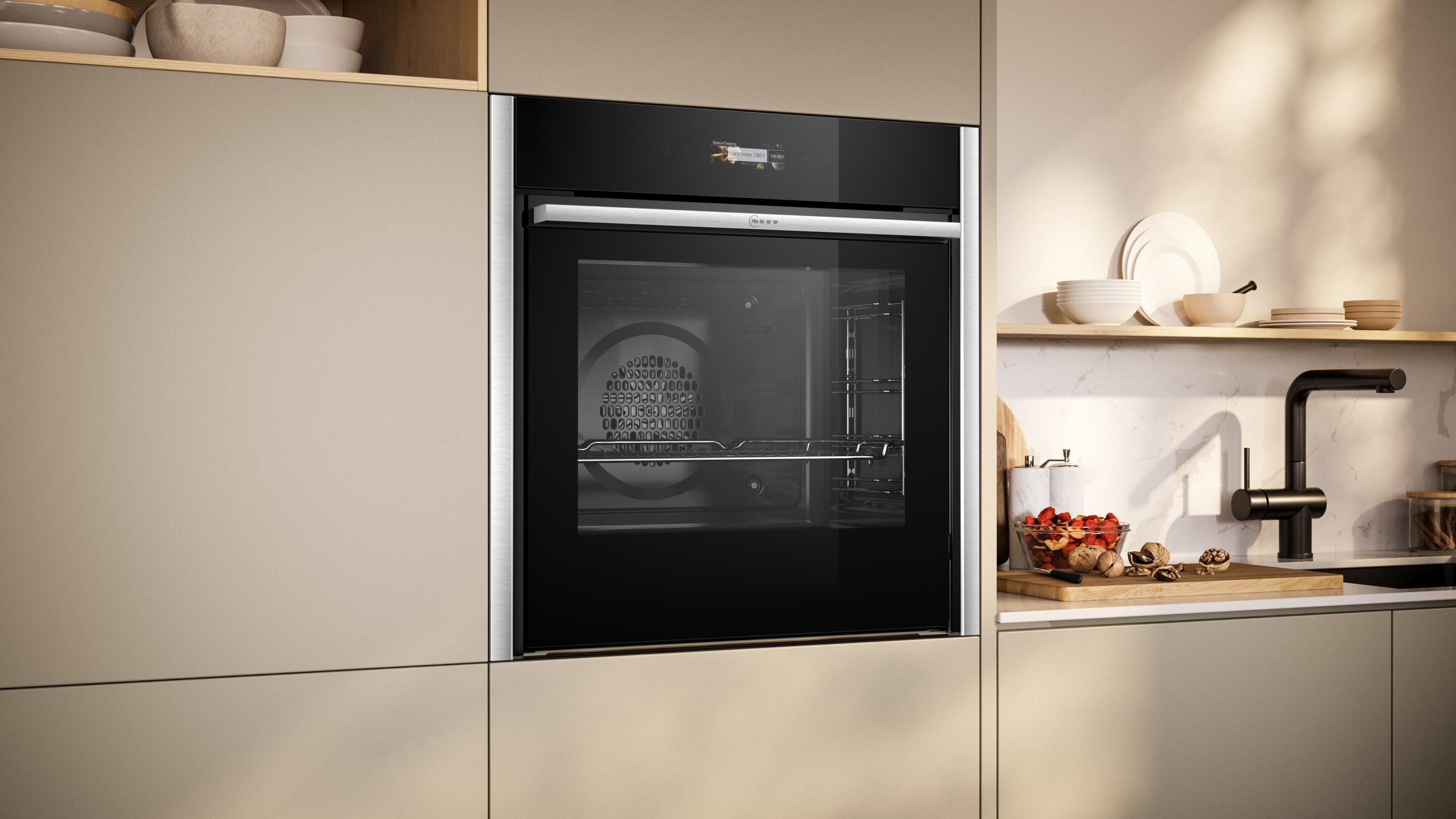 Neff B54CR71N0 N70 A+ Einbaubackofen, 60 cm breit, 71 L, Pyrolyse, Kindersicherung, 3D Heißluft, Home Connect, Pizzafunktion, Edelstahl