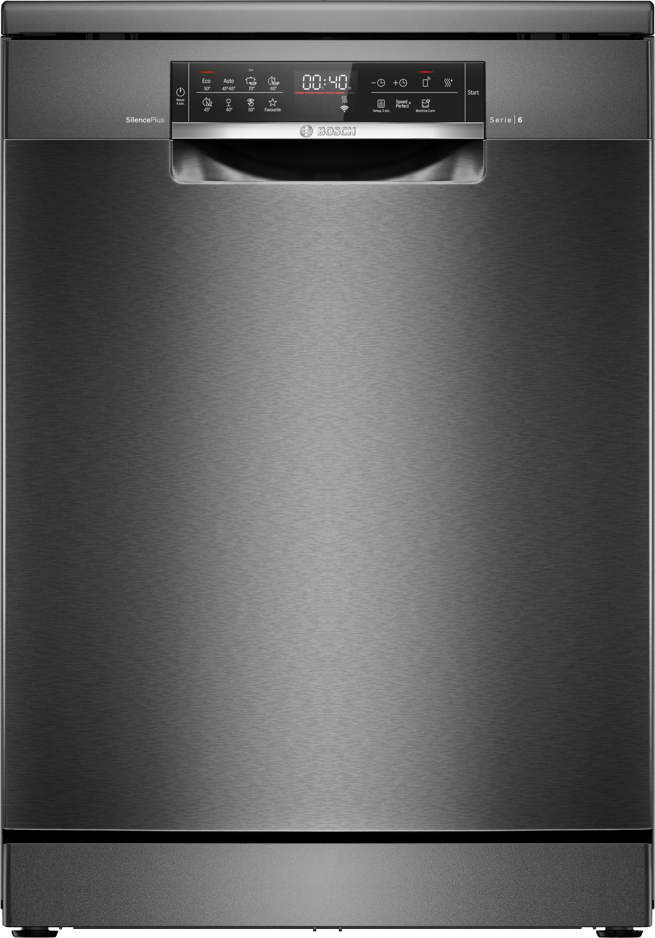 Bosch SMS6ECC12E Serie 6 Stand Geschirrpüler, 60 cm breit, 14 Maßgedecke, AquaStop, Kindersicherung, HomeConnect, Gebürsteter schwarzer Stahl mit Anti-Fingerprint, A