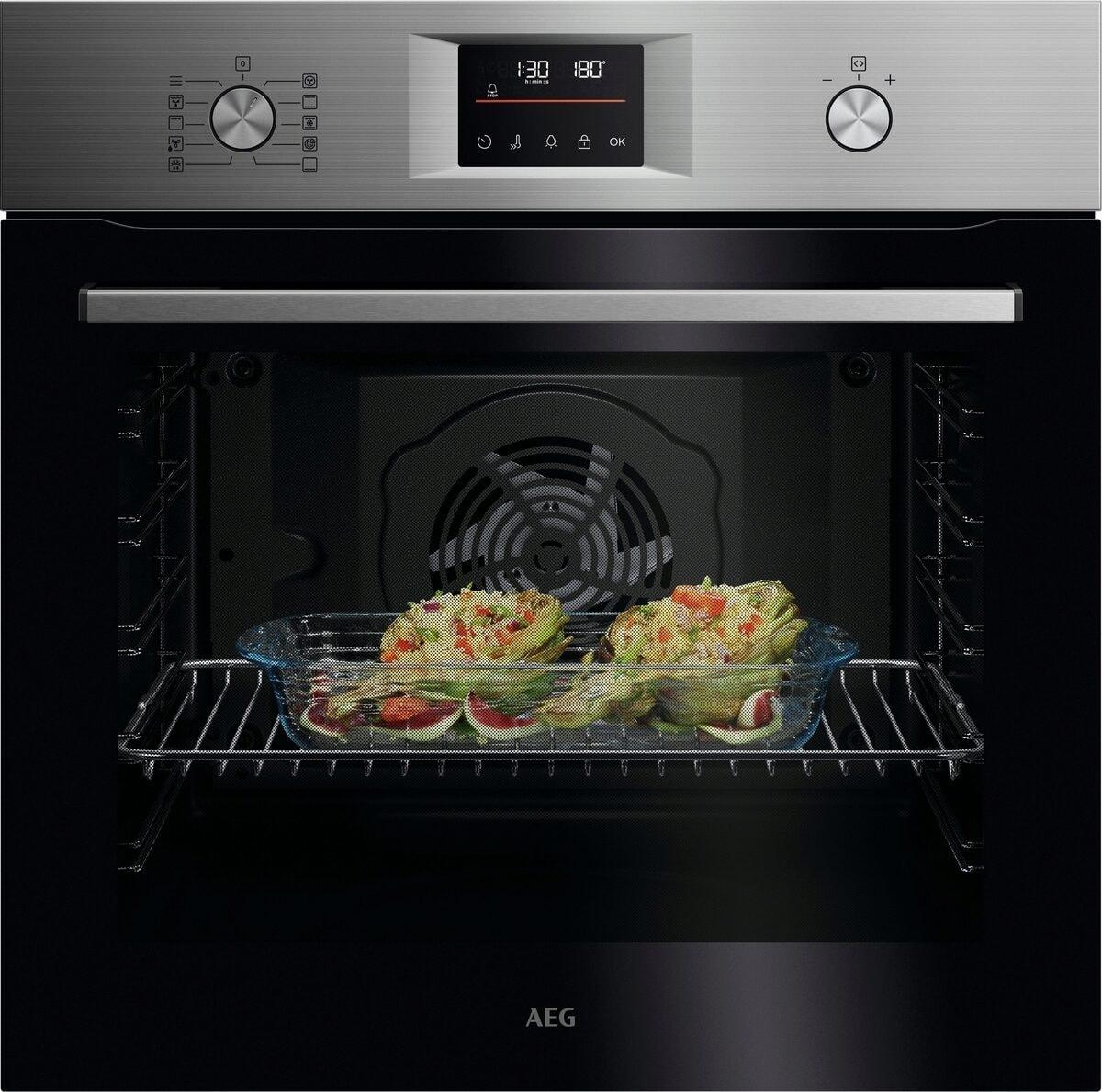 AEG OU5PB40SM A++ Einbaubackofen, 59,4 cm breit, 72 L, Pyrolytische Selbstreinigung, 45 Automatikprogramme, Edelstahl mit Antifingerprint