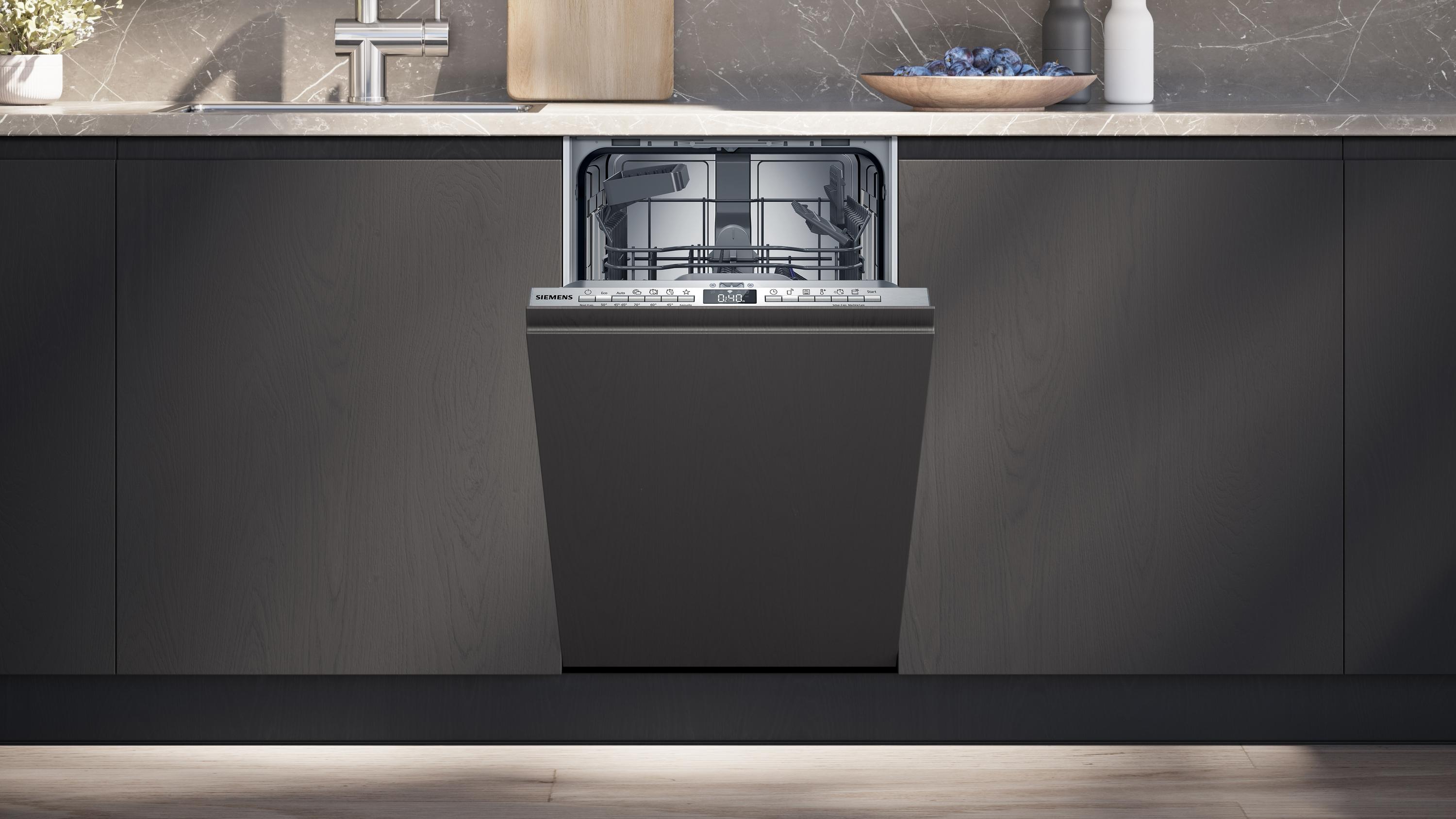 Siemens SR63EX25KE iQ300 Vollintegrierter Geschirrspüler, 45 cm, 10 Maßgedecke, 6 Programme, varioSpeed Plus & autoOpen dry, aquaStop, Home Connect