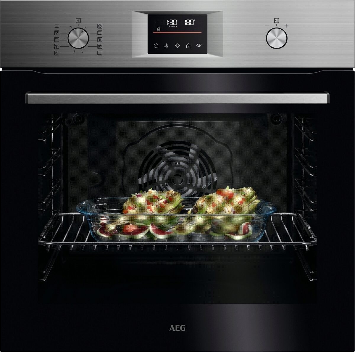 AEG OU5PB40SM A++ Einbaubackofen, 59,4 cm breit, 72 L, Pyrolytische Selbstreinigung, 45 Automatikprogramme, Edelstahl mit Antifingerprint
