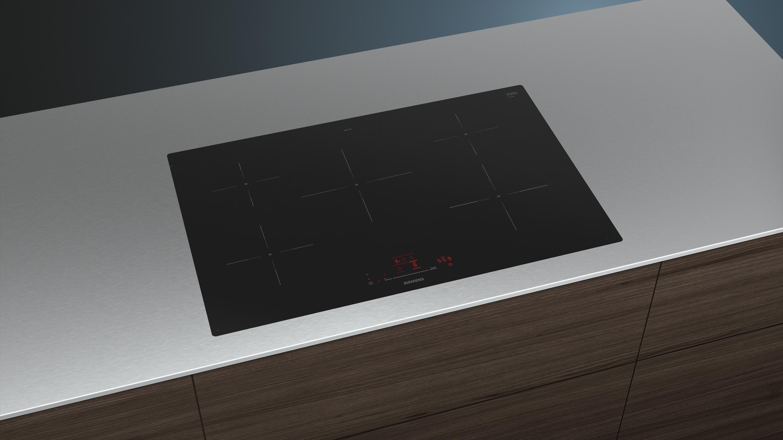 Siemens EH801HVB1E iQ100 Autarkes Induktionsfeld, Glaskeramik, 80 cm breit, TouchControl, Homeconnect, flächenbündig, 17 Leistungsstufen, powerBoost, schwarz