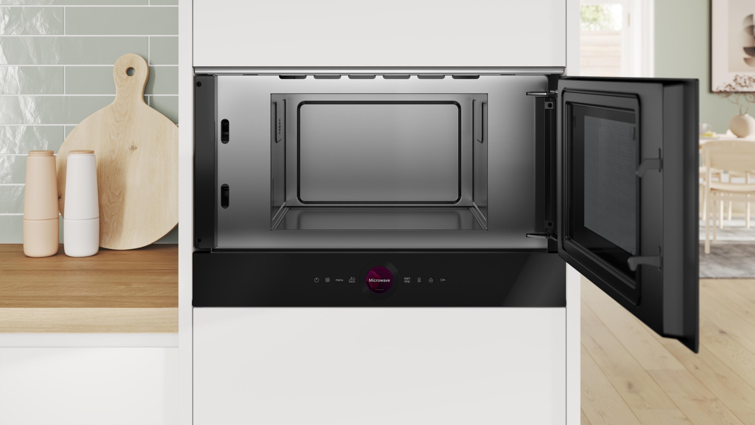 Bosch BFR7221B1 Serie 8 Einbau-Mikrowelle, 900 W, 21l, AutoPilot 7, Reinigungsunterstützung, schwarz