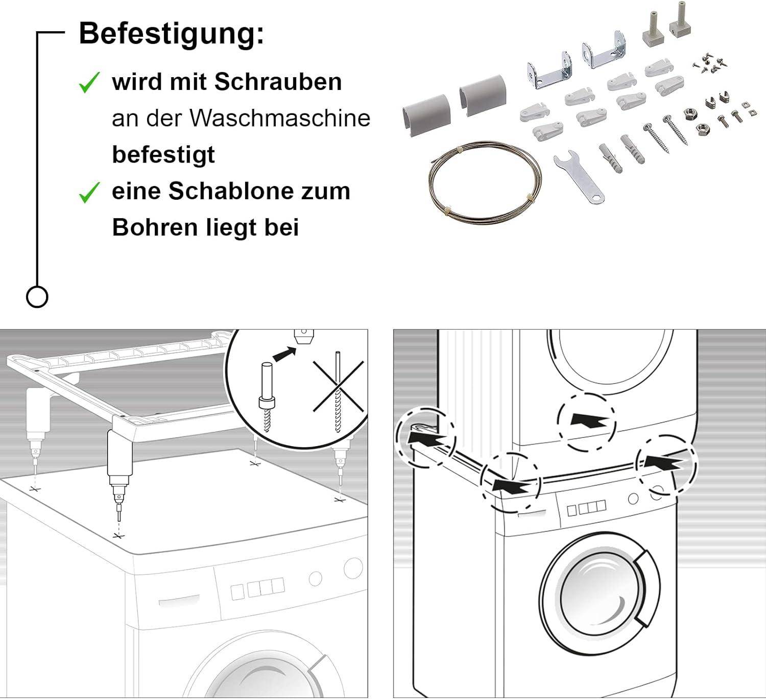 Bosch Verbindungssatz WTZ20410, Ohne Auszug, Zum sicheren Übereinanderstellen von Trockner und Waschmaschine 