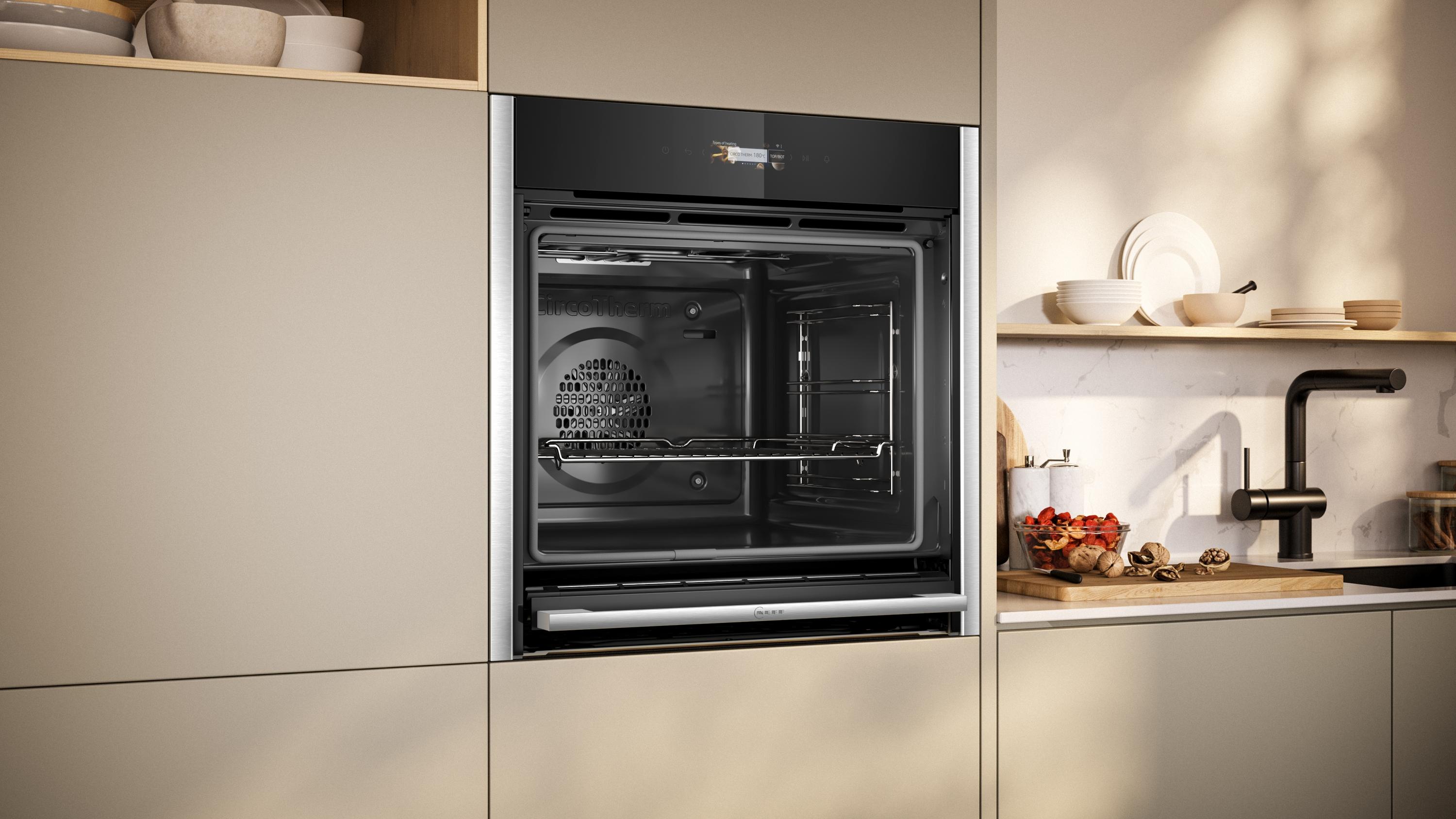 Neff B54CR71N0 N70 A+ Einbaubackofen, 60 cm breit, 71 L, Pyrolyse, Kindersicherung, 3D Heißluft, Home Connect, Pizzafunktion, Edelstahl