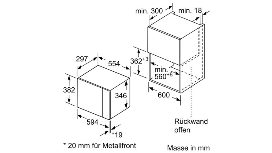 Bosch BEL523MS0 Serie 4 Einbau-Mikrowelle, 800W, 5 Leistungsstufen, 20 L, mit Grill 1000 W, Edelstahl