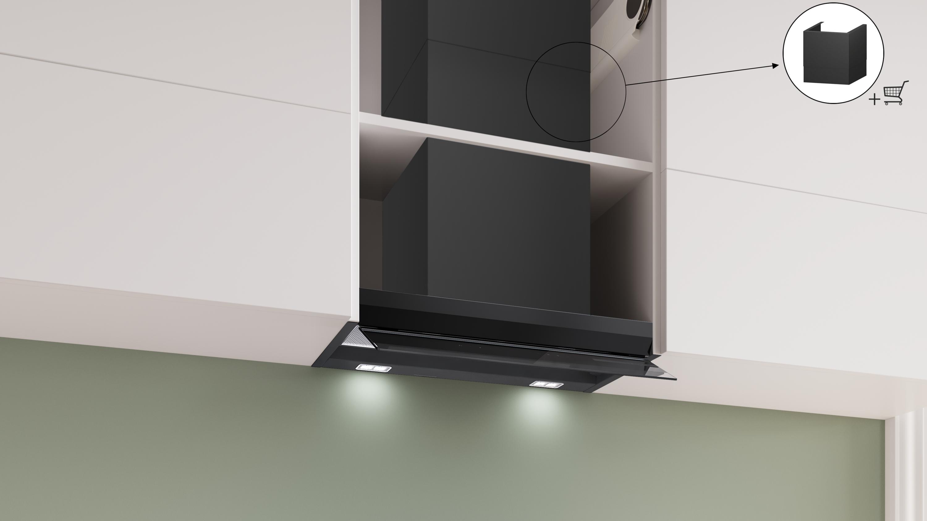 Bosch DBB67DP60 Serie 6, Integrierte Designhaube, 60 cm, Klarglas schwarz bedruckt, Mattschwarz