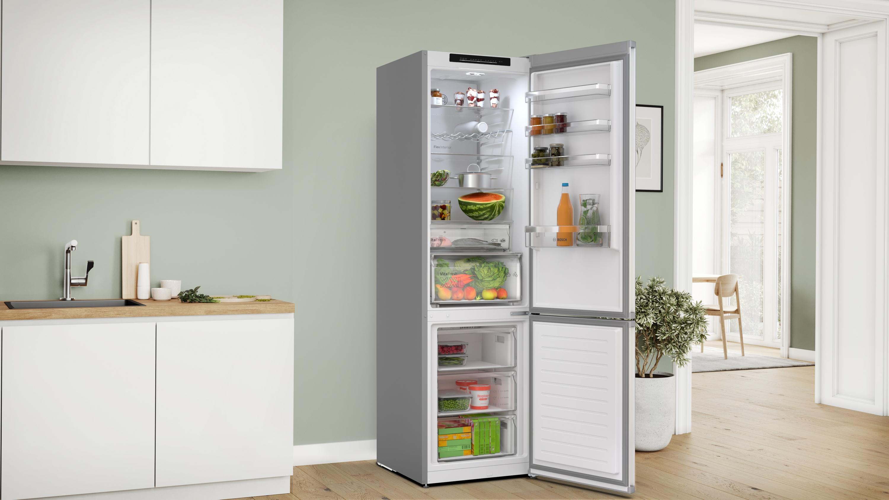 Bosch KGN392I1F Serie 4, Freistehende Kühl-Gefrier-Kombination mit Gefrierbereich unten, 203 x 60 cm, Edelstahl