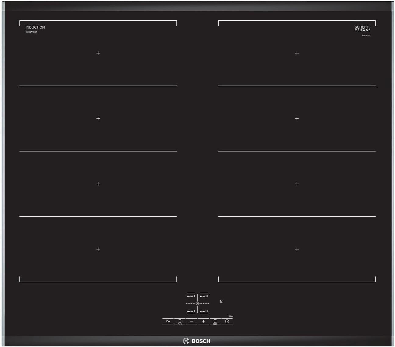 Bosch NXX675CB5E, Induktionskochfeld, herdgesteuert, schwarz, Mit Rahmen aufliegend, 60 cm