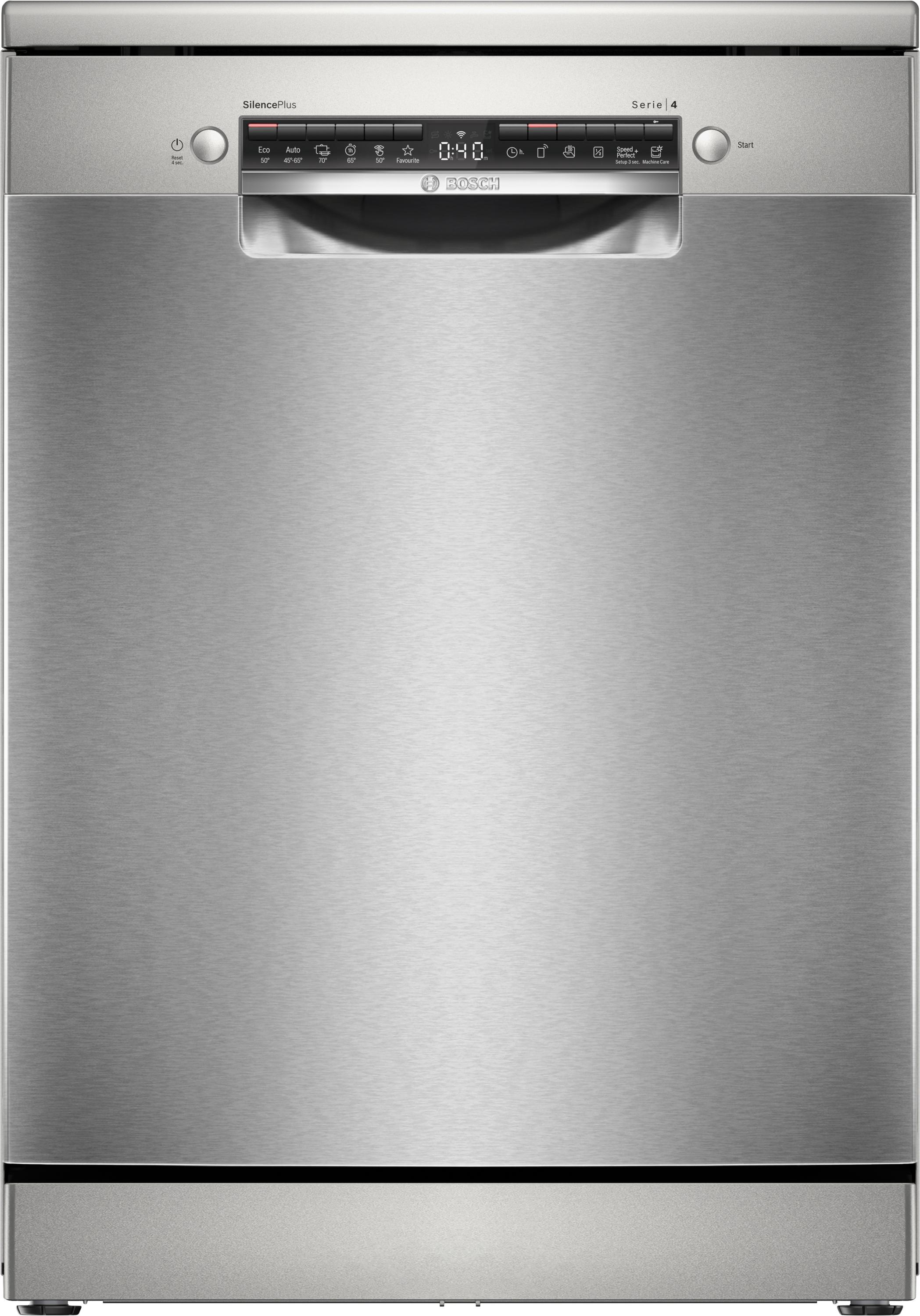 Bosch SMS4EMI06E Serie 4 Standgeschirrspüler, 60 cm breit, 14 Maßgedecke, Efficient Dry, 3-fach Rackmatik, Silver Inox
