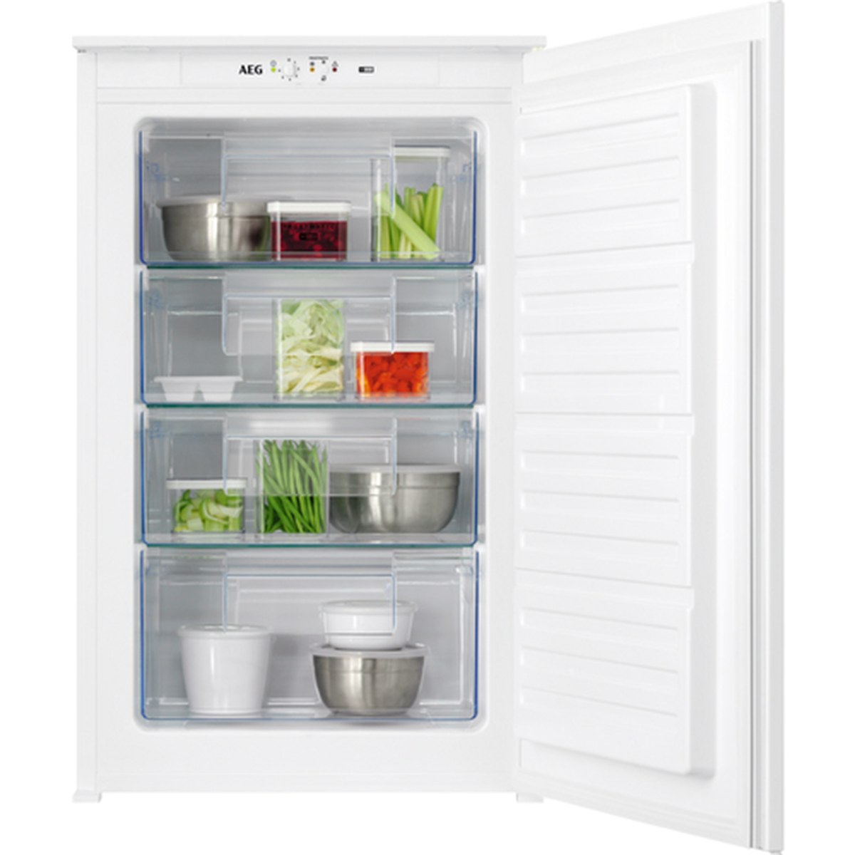 AEG TAB6L88ES Einbau Gefrierschrank, Nischenhöhe 88 cm, 98 L, Schlepptürtechnik, LowFrost, 4 Gefrierschubladen, weiß