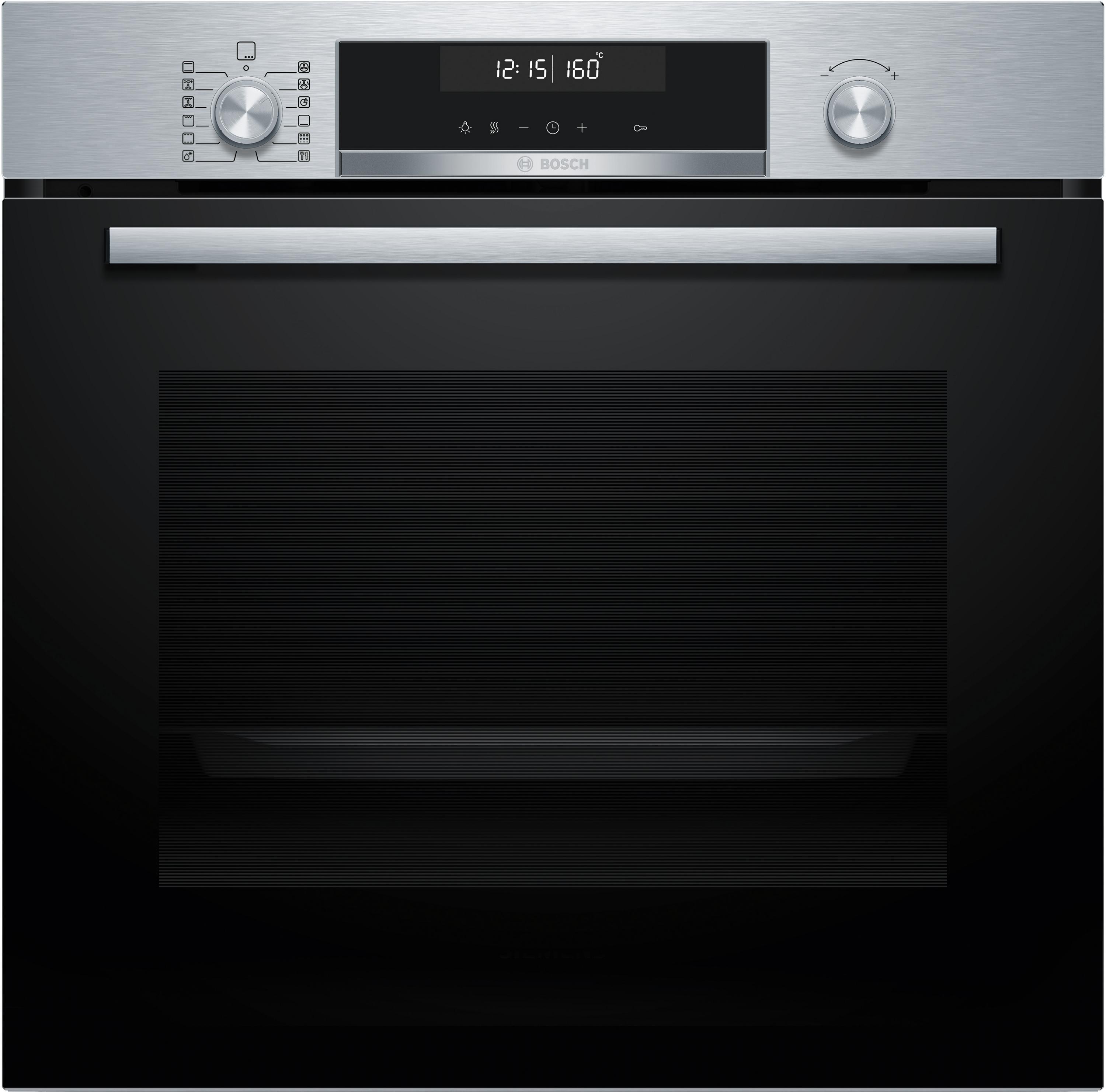 Bosch HBG578BS3 Serie 6 Einbaubackofen, 71 L, 60 cm breit, 3D-Heißluft, Versenkknebel, Pyrolytisch + Hydrolytisch, Edelstahl, A+