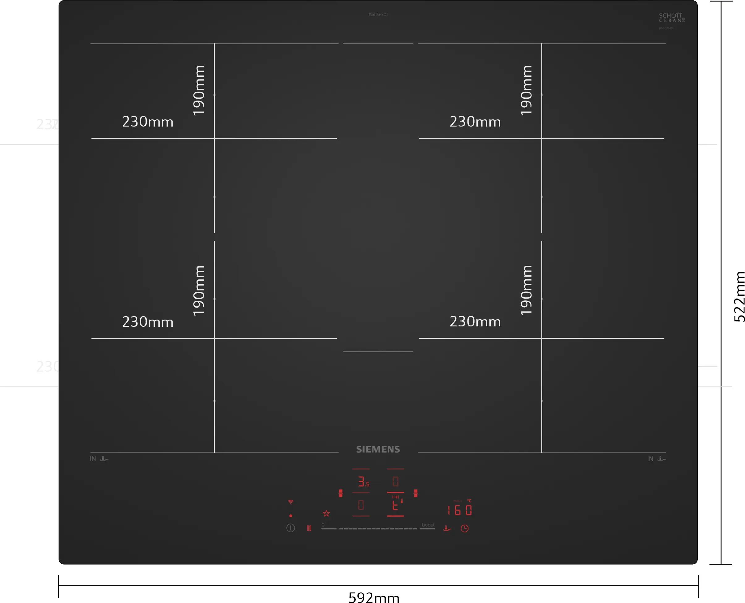 Siemens EX61AHYC1E autarkes 59.2 cm Induktions Kochfeld/Herdplatte 4 Zone(n)