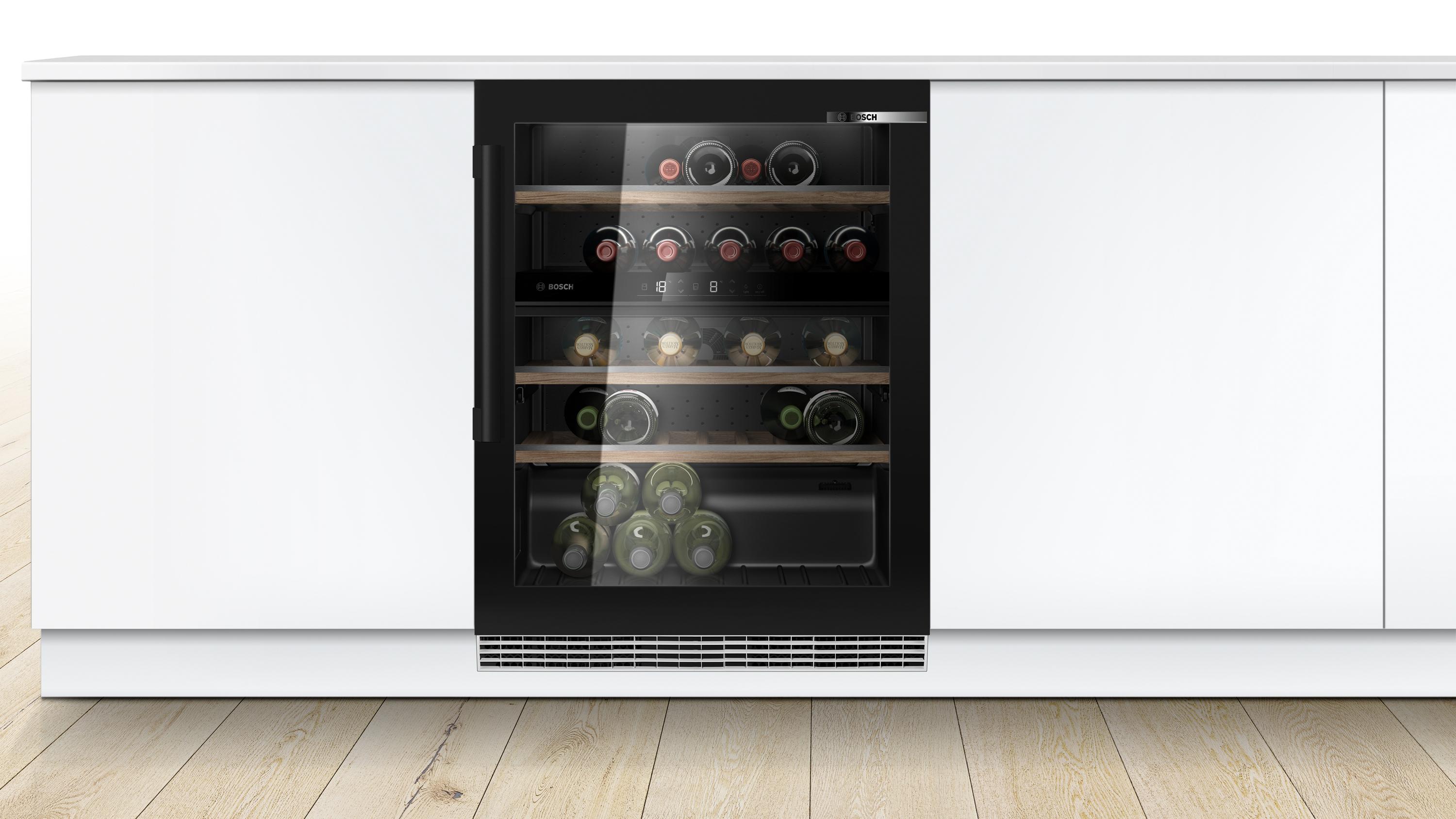 Bosch KUW21AHG0 Weinkühlschrank mit Glastür, Unterbau, schwarz, 82 x 60, G