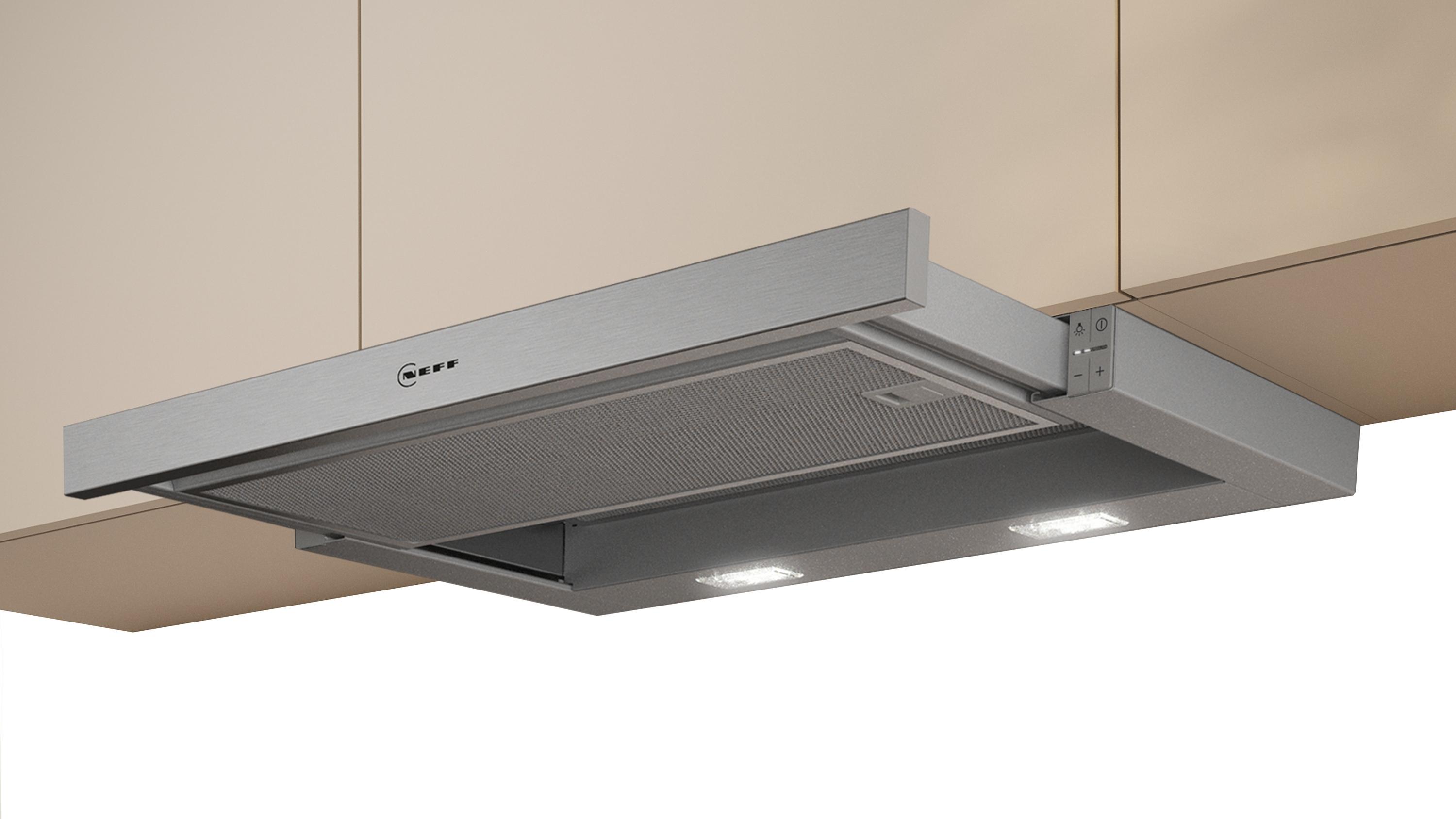 Neff D46ED22X1 N50 EEK: A Flachschirmhaube, 60cm breit, Ab-/Umluft, Intensivstufe, silbermetallic