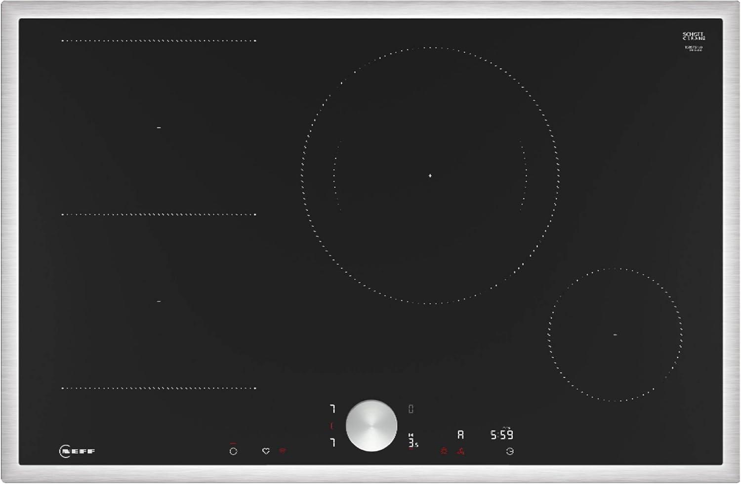 Neff T58STS1L0 N90 Autarkes Induktionskochfeld, Glaskeramik, 80 cm breit, TwistPad, Kindersicherung, 4 Kochzonen, Edelstahlrahmen