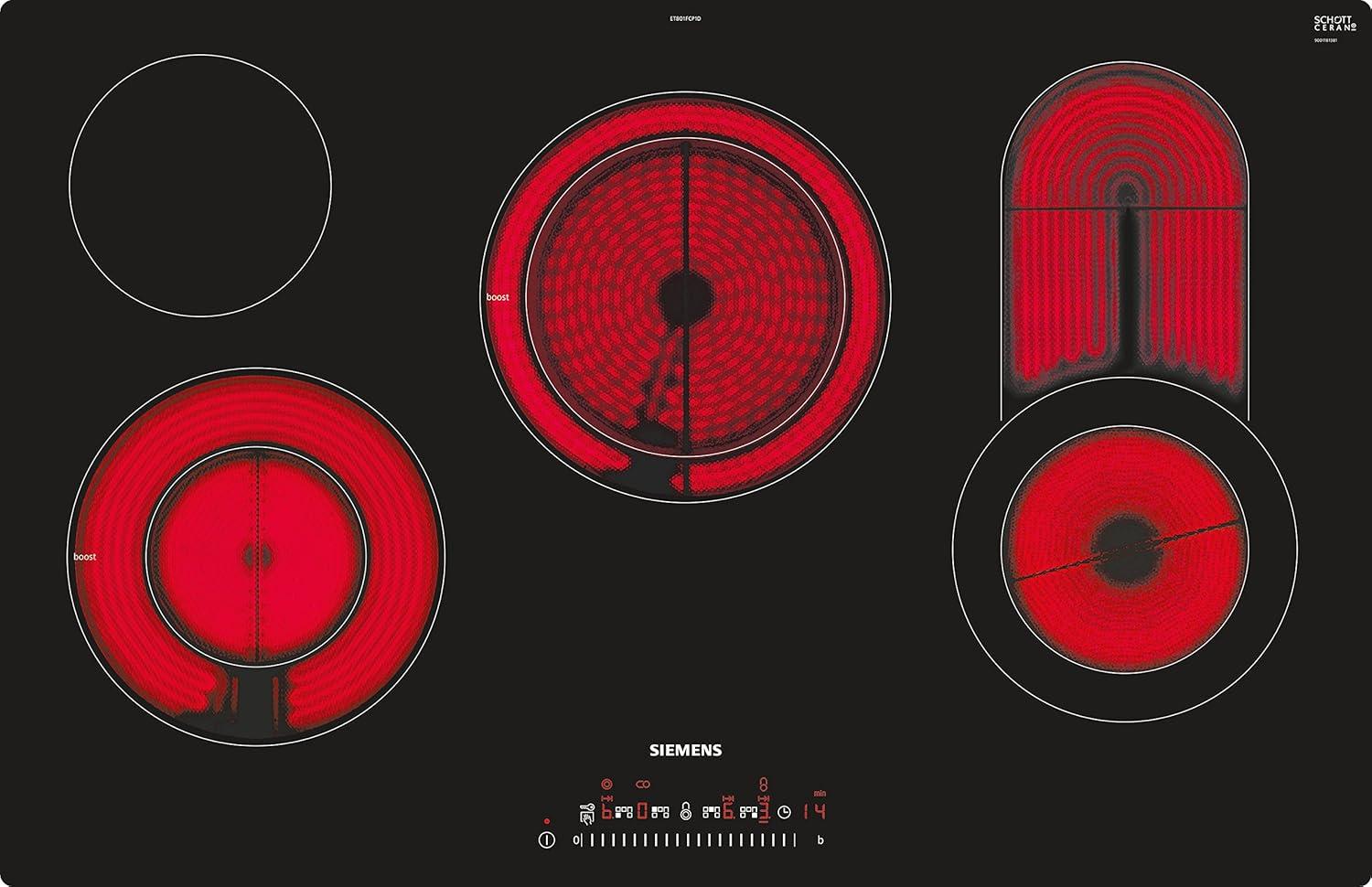 Siemens ET801FCP1D iQ300 Elektrokochfeld / 4 Heizelemente / 79.2 cm / TouchSlider / Kindersicherung / Glaskeramik Schwarz
