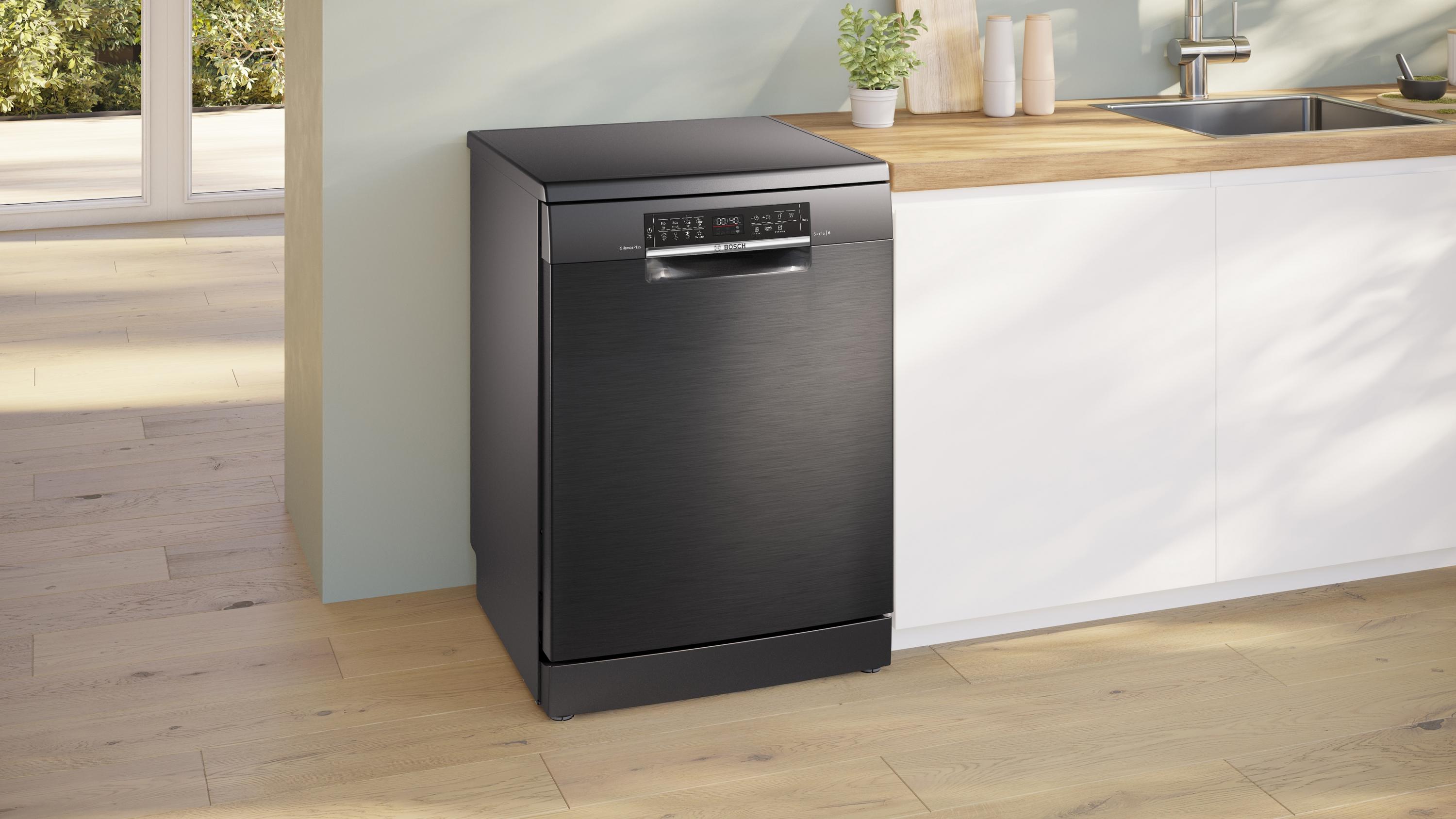 Bosch SMS6ECC12E Serie 6 Stand Geschirrpüler, 60 cm breit, 14 Maßgedecke, AquaStop, Kindersicherung, HomeConnect, Gebürsteter schwarzer Stahl mit Anti-Fingerprint, A
