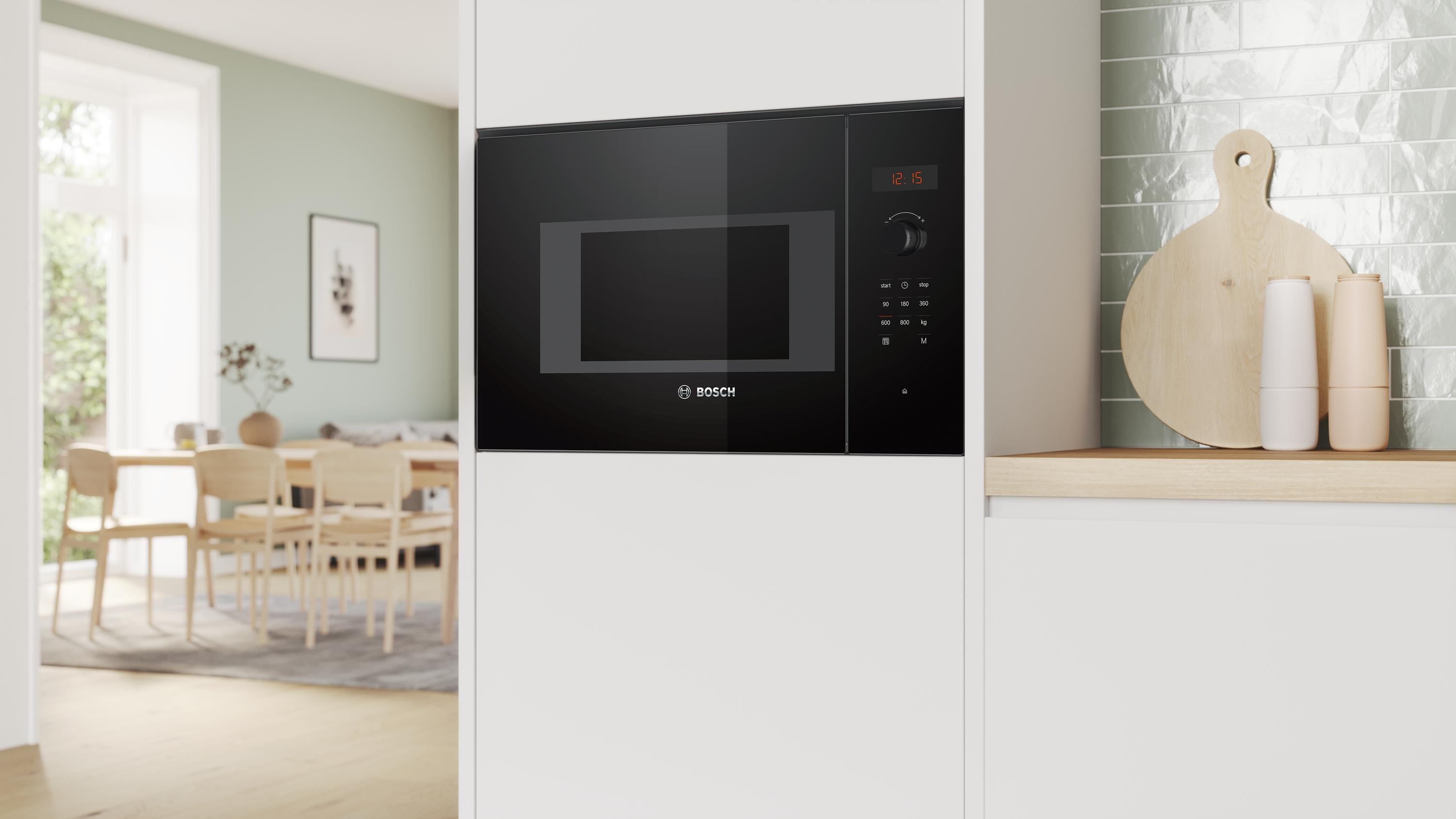 Bosch BFL523MB1F Serie 4 Einbau-Mikrowelle, 800 W, 21l, AutoPilot 7, Reinigungsunterstützung, schwarz