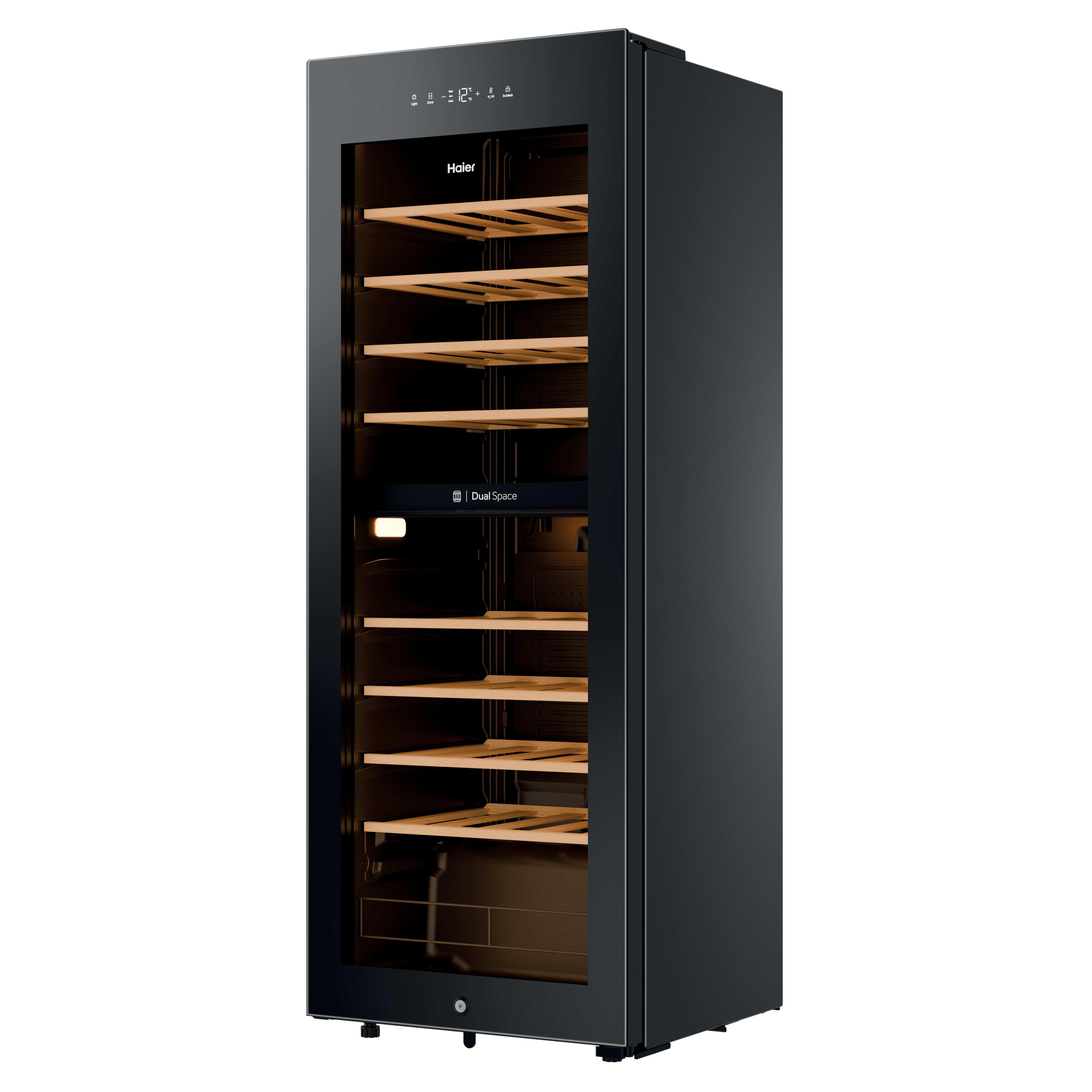 Haier HWS56GDG Weinkühlschrank– Weinkühler, Schwarz, 47,5 cm breit für bis zu 56 Bordeauxflaschen