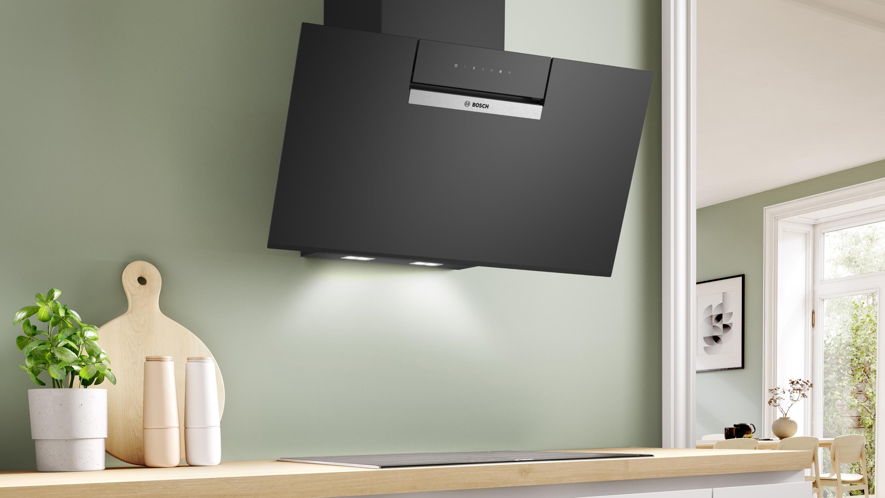 Bosch DWK87FN60, Smarte Dunstabzugshaube, 80 cm, Klarglas, schwarz