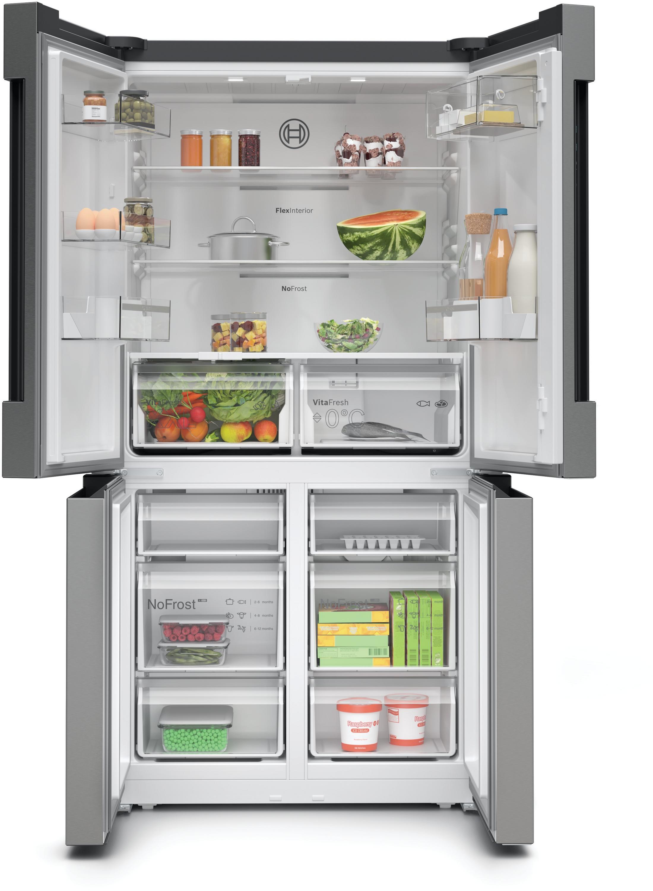 Bosch KFN96VPEA Stand Kühl-Gefrierkombination, 605 L, 91 cm breit, NoFrost, LED-Beleuchtung, SuperKühlen, VitaFresh, Edelstahl-Look