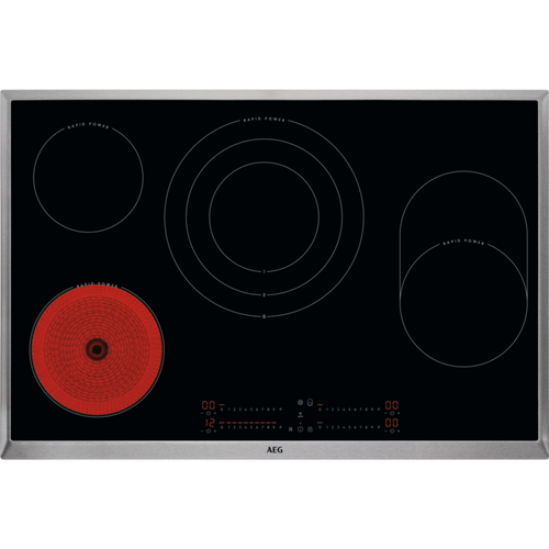 AEG HK857870XB Autarkes Glaskeramikkochfeld, 76,6 cm breit, OptiFit Frame, Öko-Timer, Kindersicherung, Edelstahlrahmen, schwarz